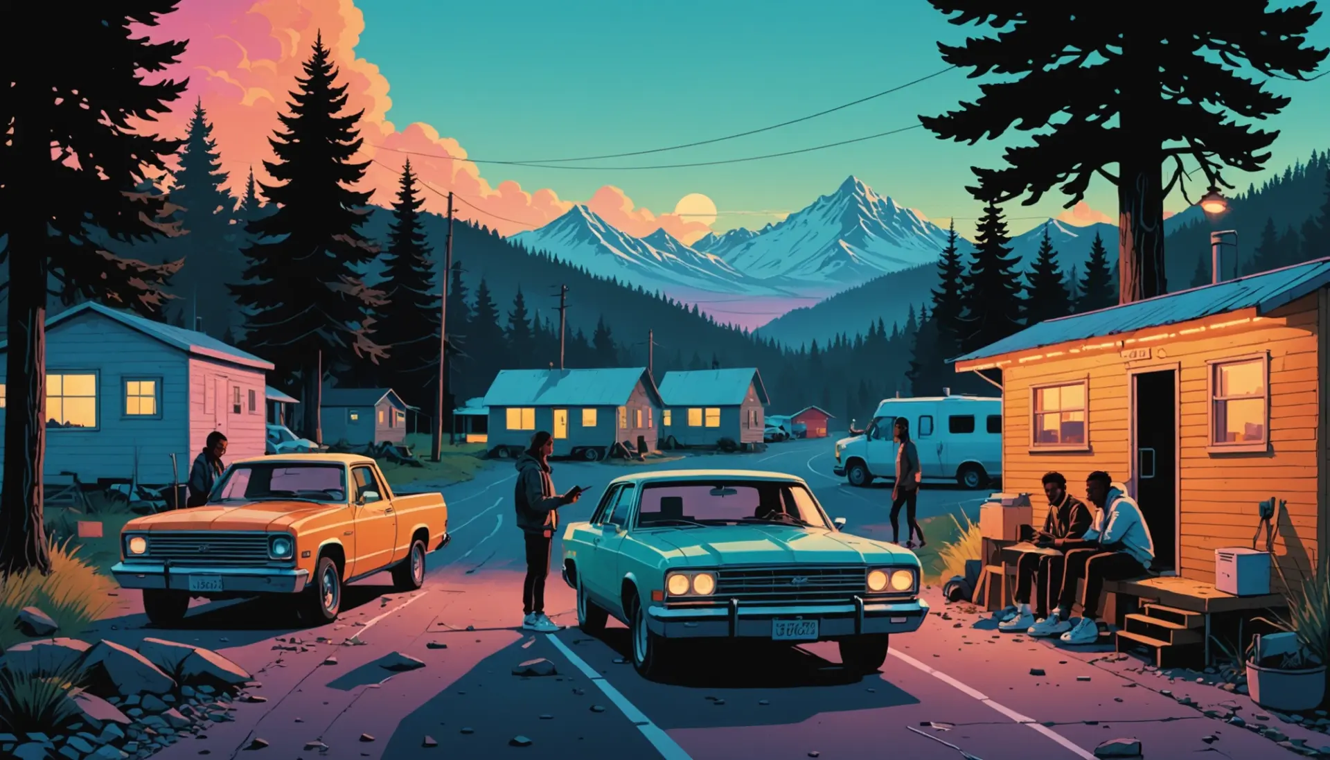 Editorial illustration showing people and landscapes representing sticks meaning slang