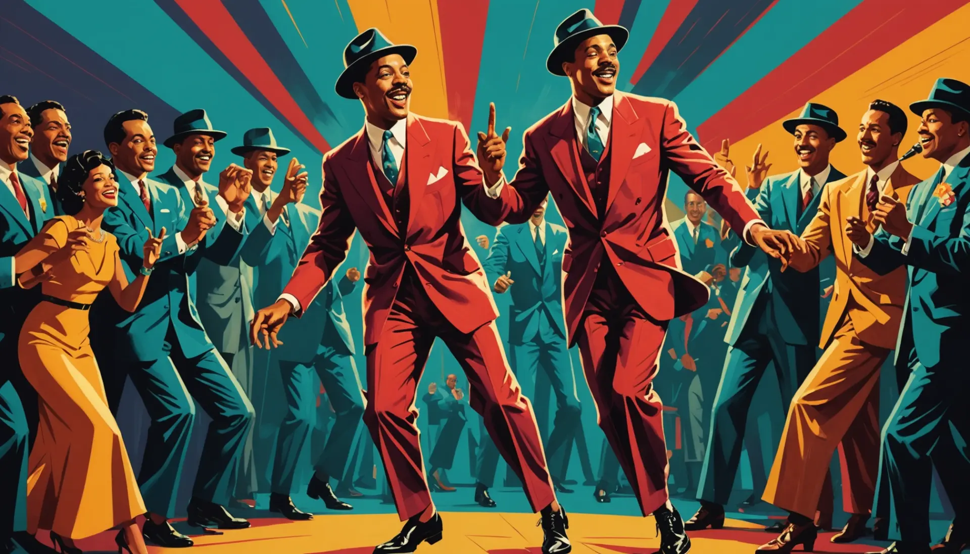 Editorial illustration showing a performer with calloway slang vintage charisma