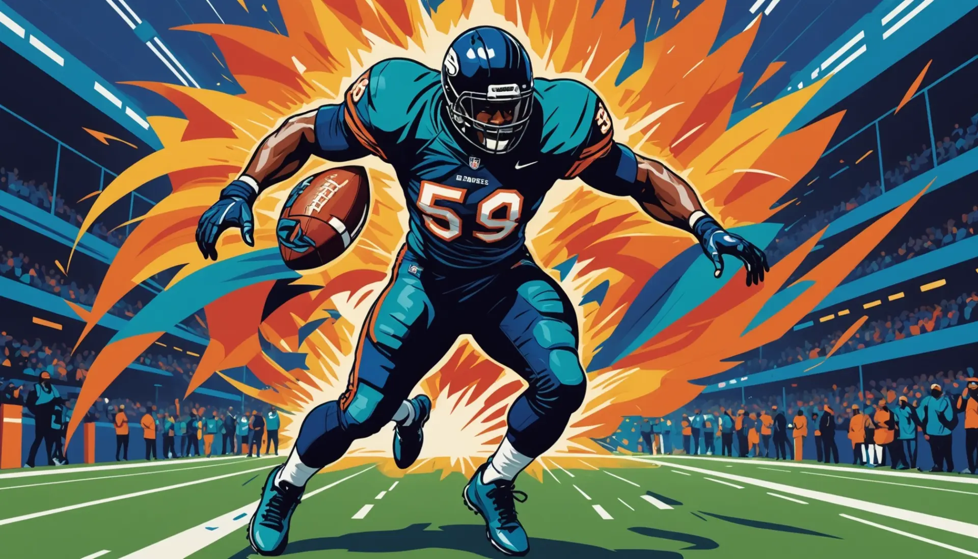 Editorial illustration showing an edge rusher silhouette with the phrase what does edge mean in the nfl draft in alt text style