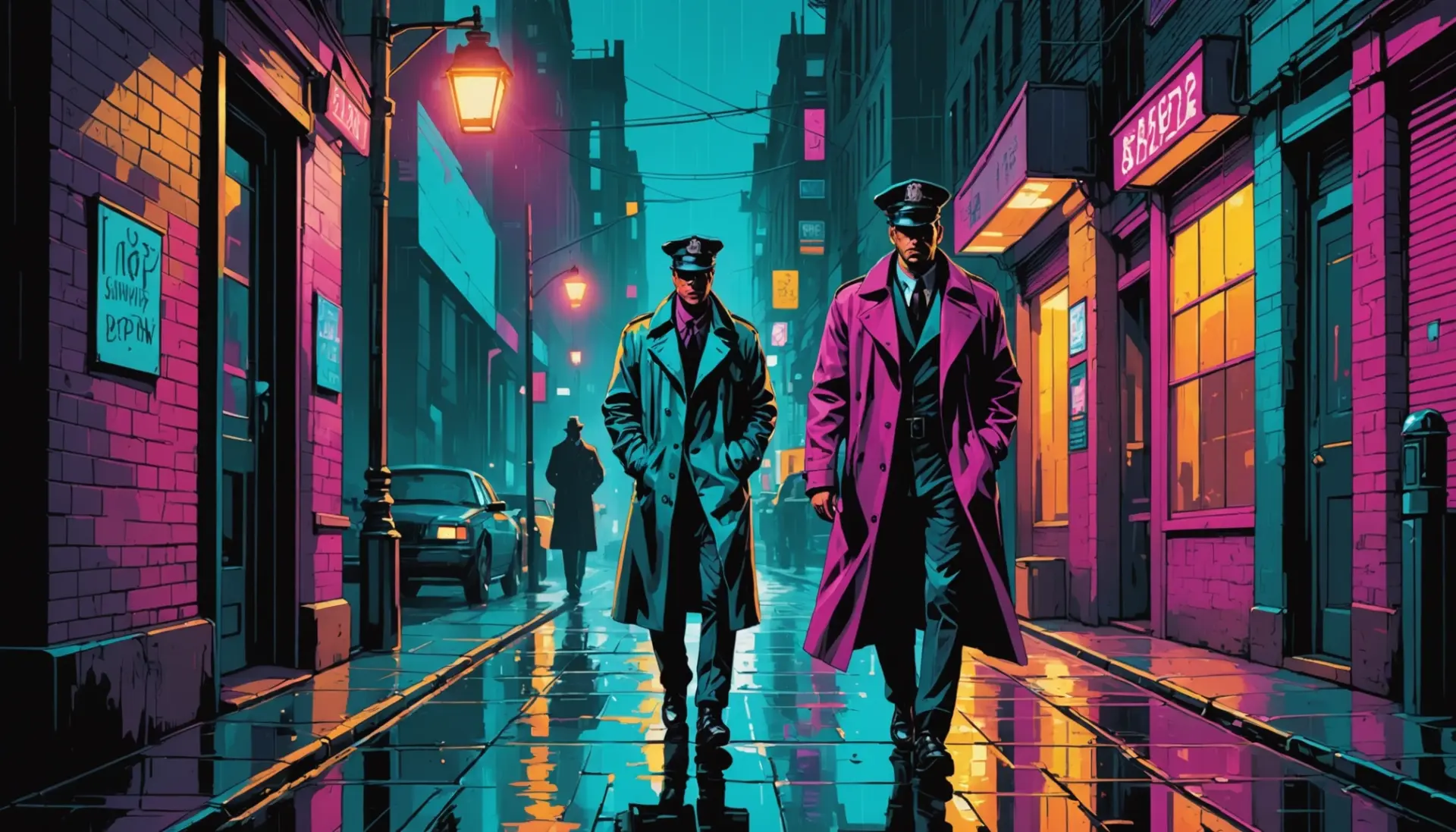 Editorial illustration showing a retro detective and the phrase flatfoot slang meaning vibe