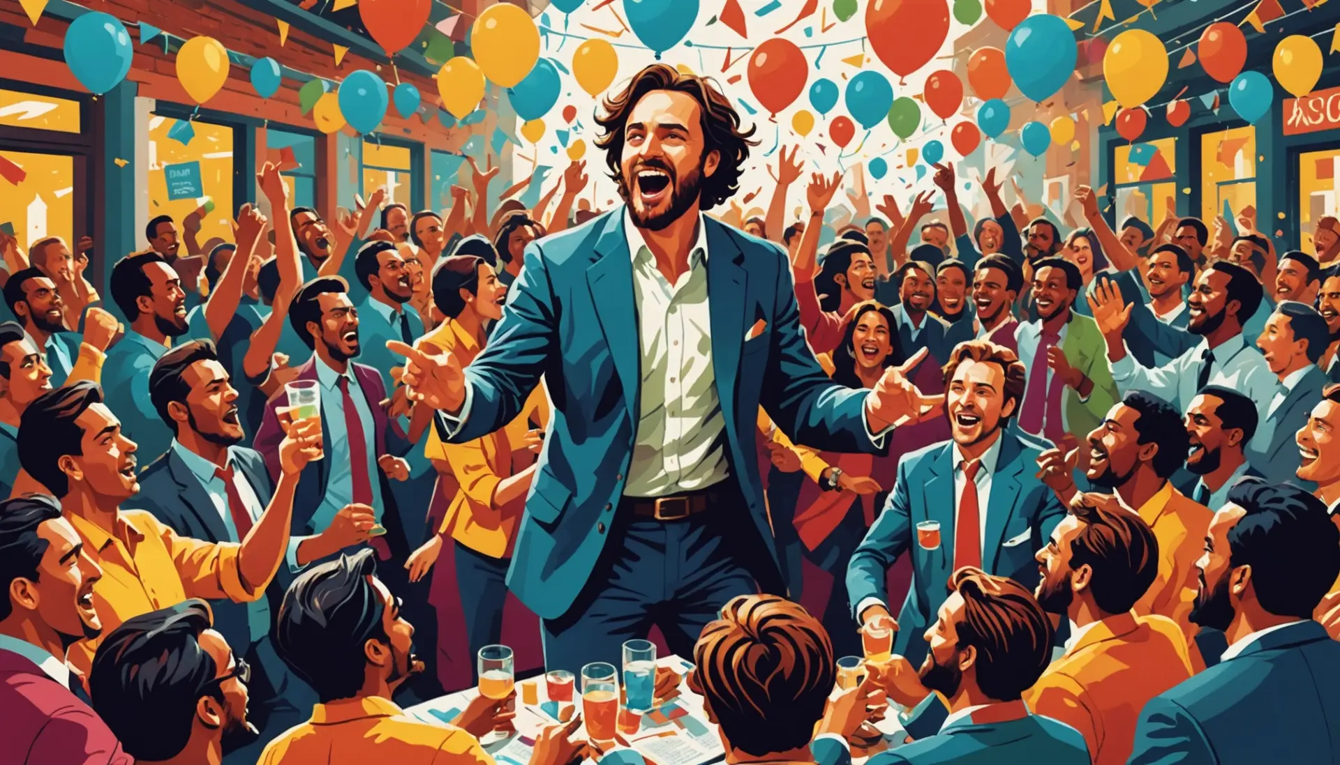 Editorial illustration showing a chaotic scene that captures what does hurly-burly mean