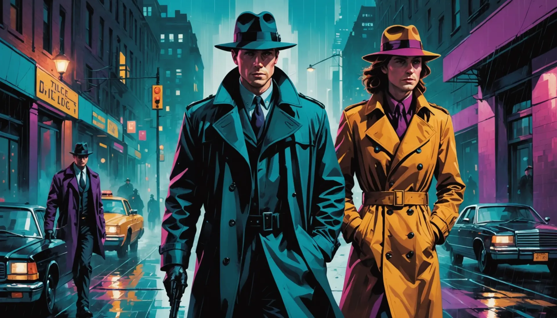 Editorial illustration showing the phrase is dick slang for cop concept with a PI and a uniformed officer, vibrant style