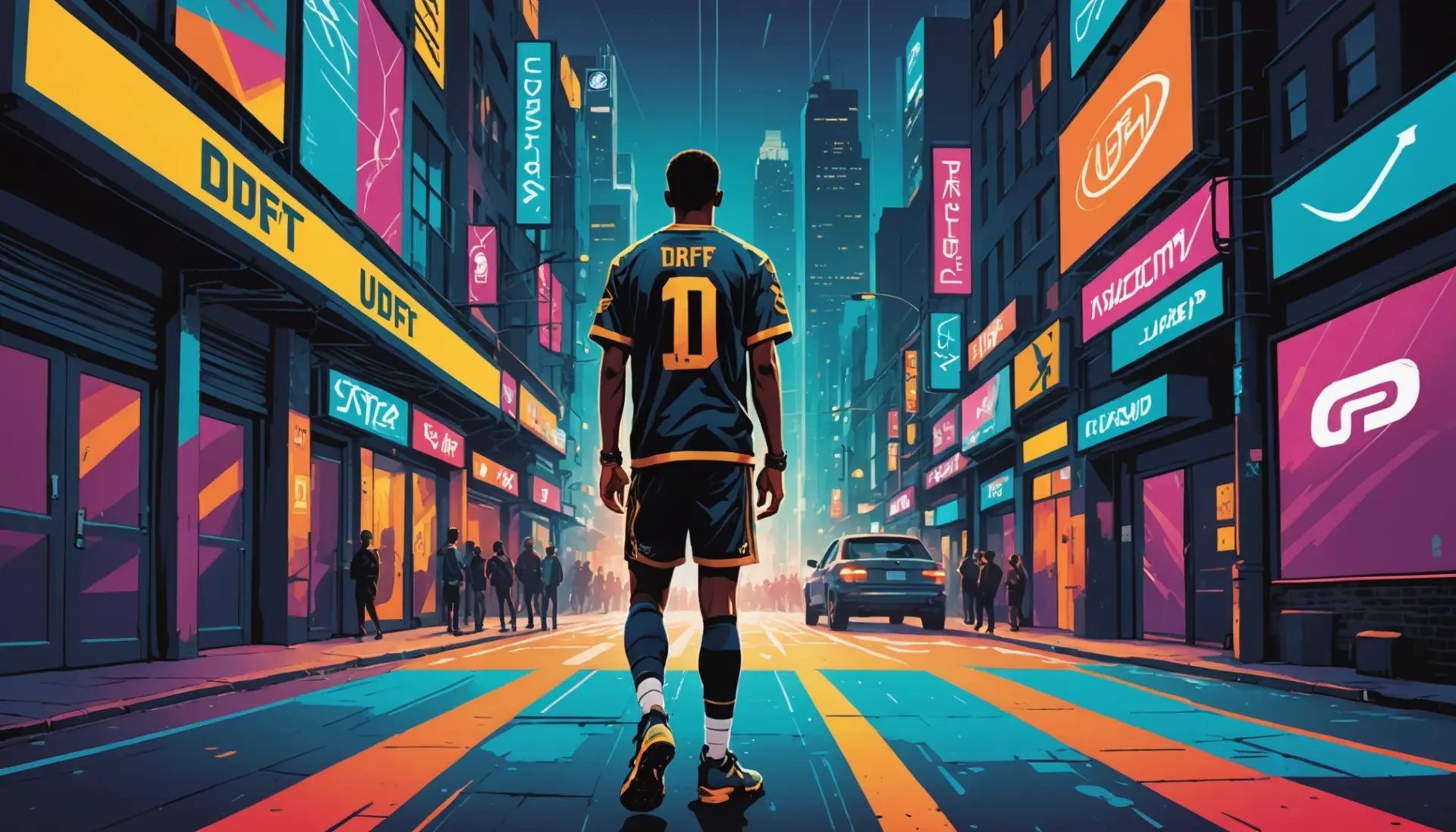 Editorial illustration showing a rookie football player and the phrase what does udfa mean in football in concept