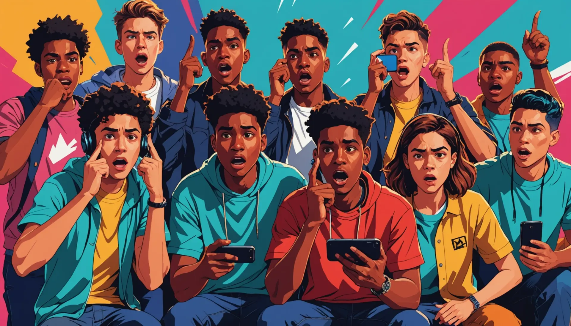 Editorial illustration showing people reacting to a dramatic finale with the words cliff slang in context