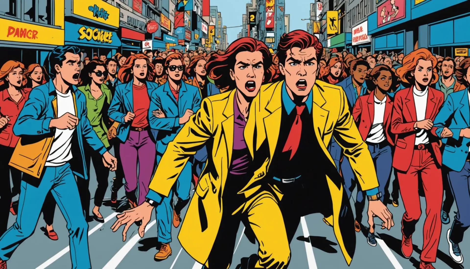 Editorial illustration of people noticing, confronting, and pointing at one another, representing clock meaning slang