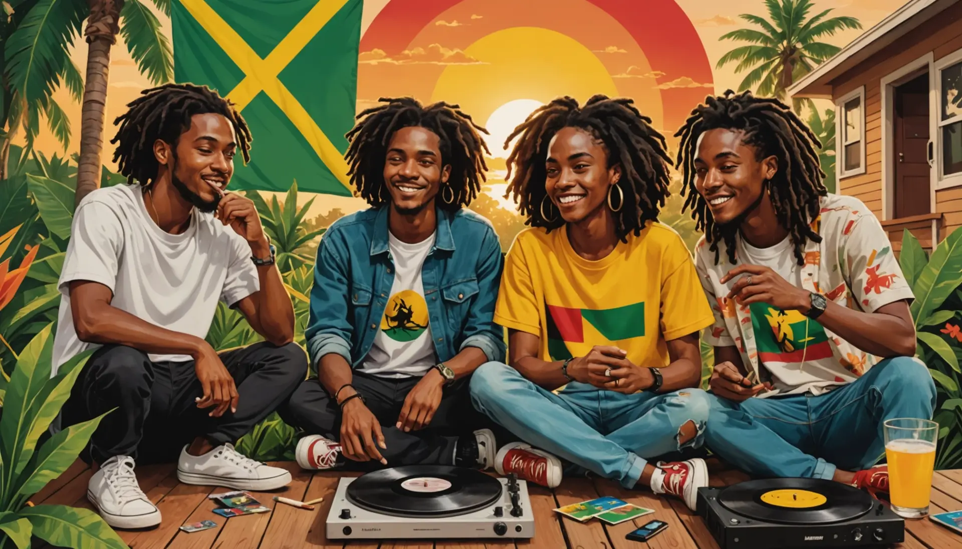 Editorial illustration of people passing a joint, with focus on 'what is grabba slang' vibe