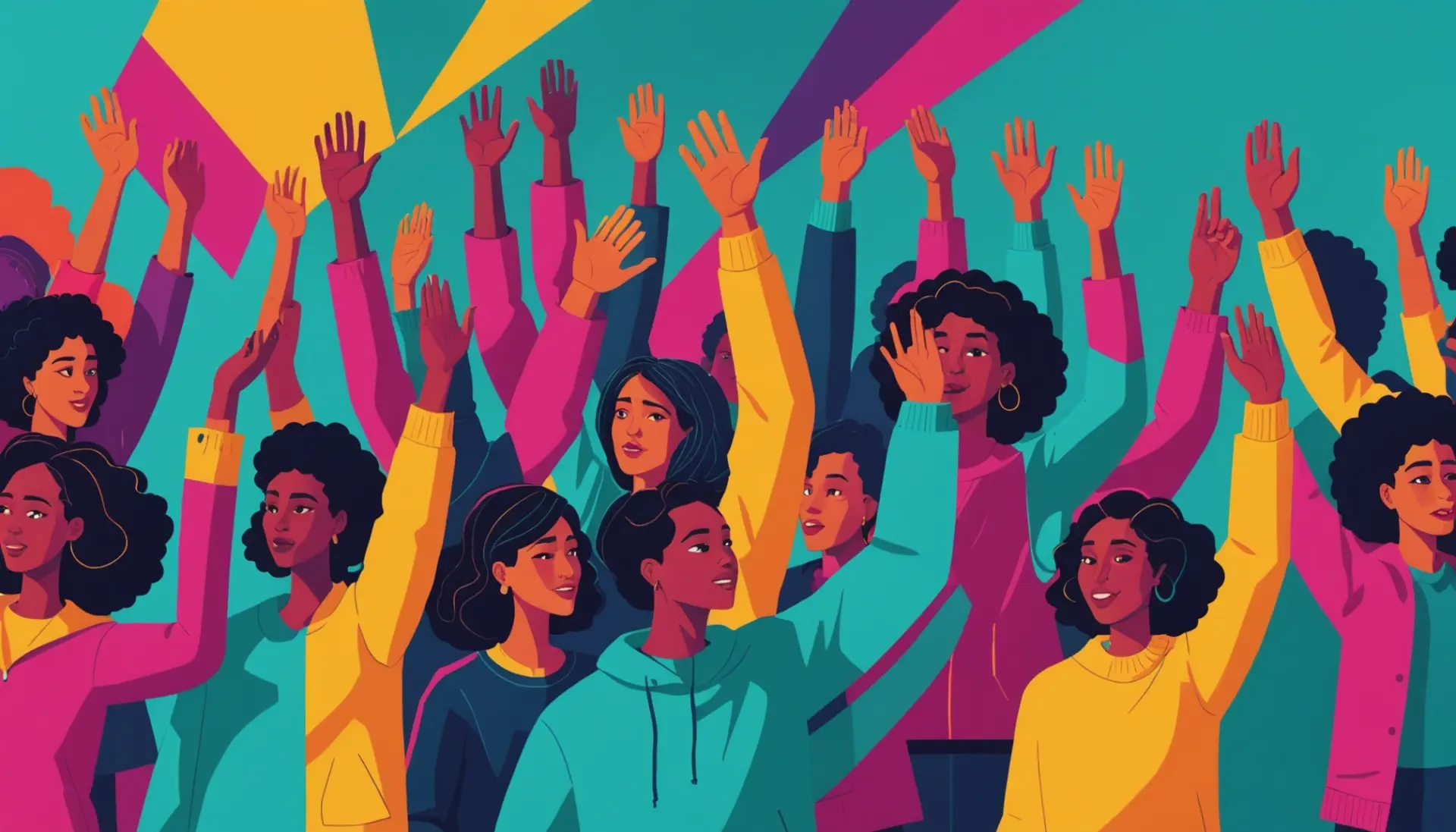 Editorial illustration showing people voting with hands up and a gavel, caption style hinting at 'what does the ayes have it meaning'