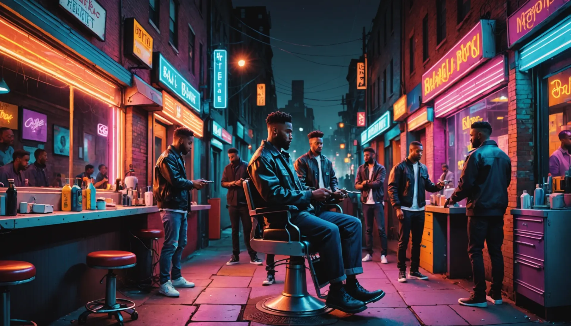 Editorial illustration of street and barbershop scenes showing 'clipper meaning slang' contexts