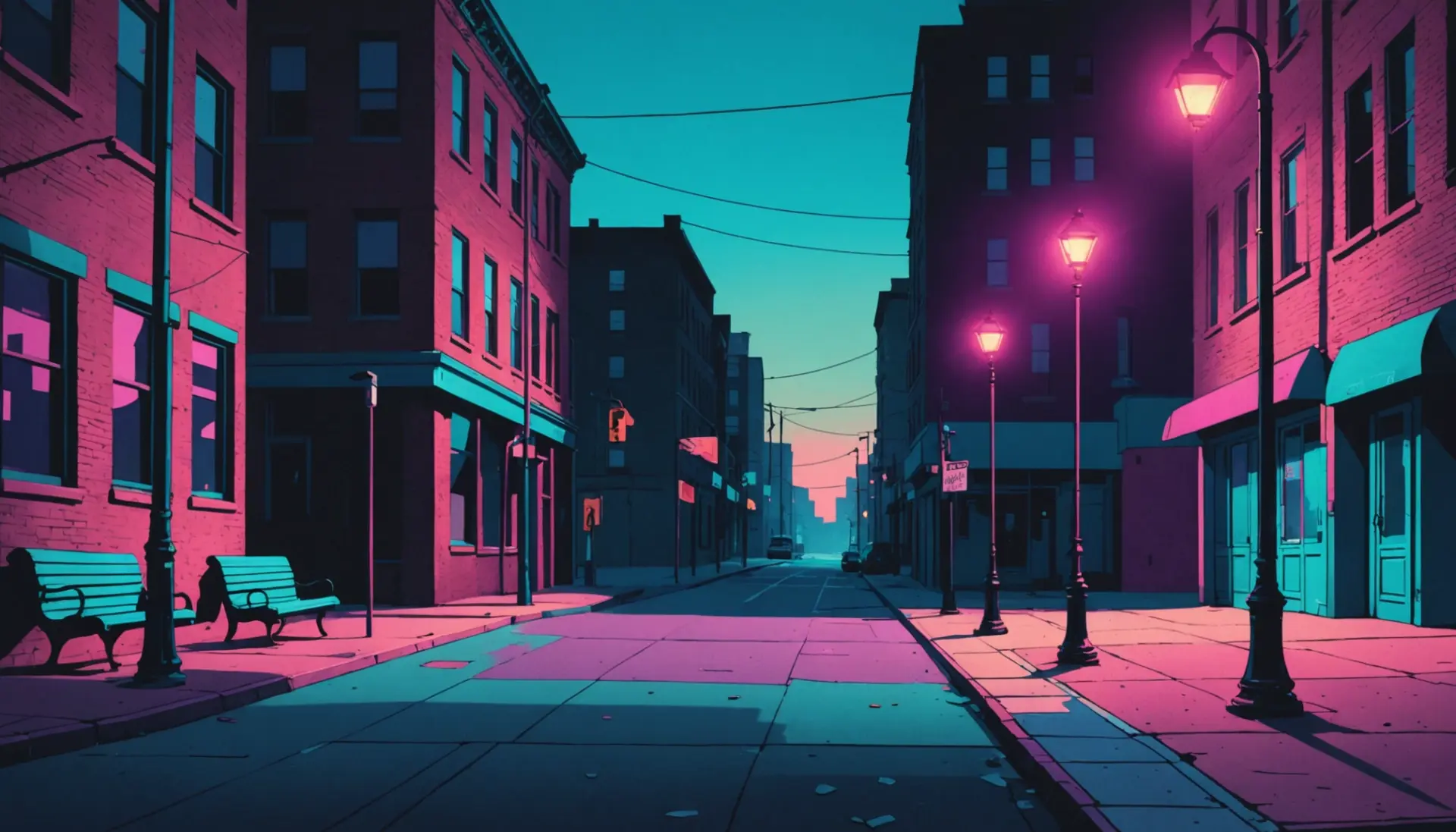 Illustration showing an eerie city street at dusk, representing what does eerie mean