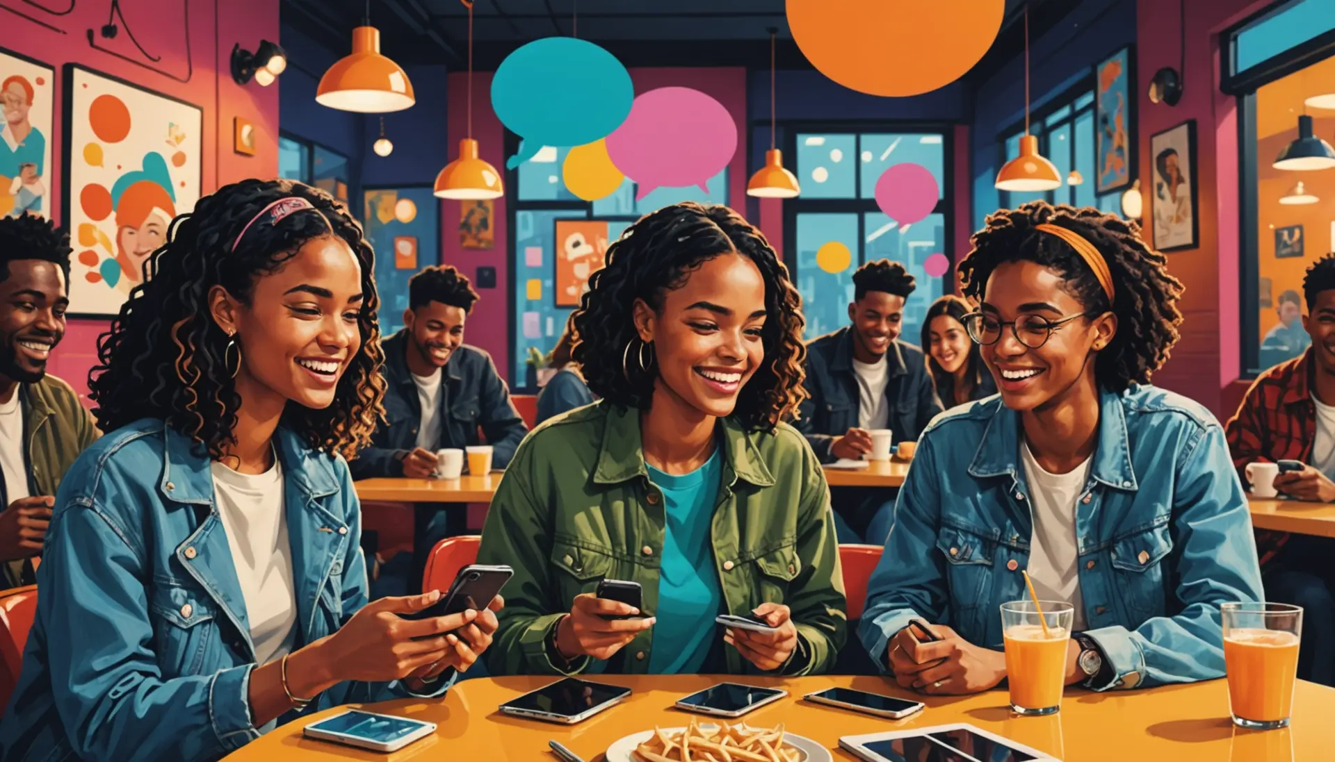 Editorial illustration showing diverse young people using 'sonion meaning slang' online
