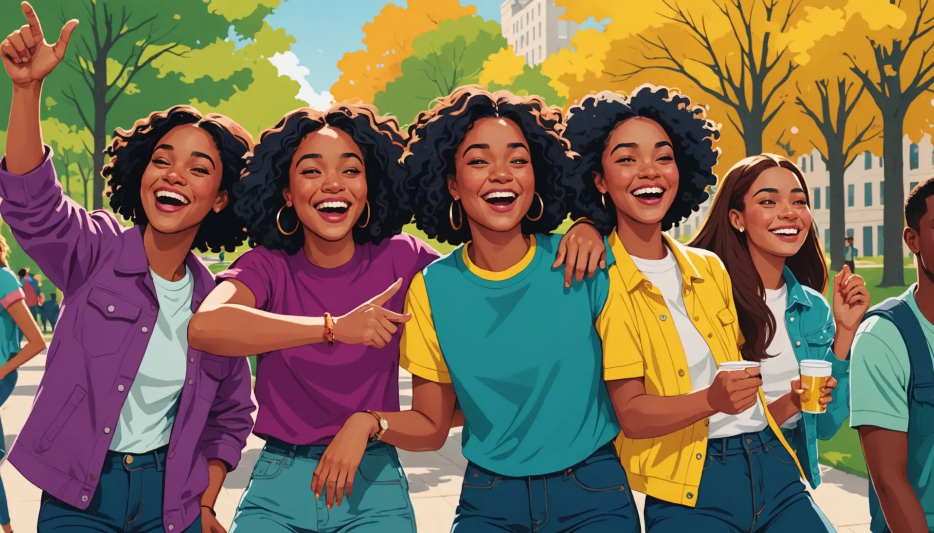 Editorial illustration of people joking about 'weenis urban dictionary' and elbow skin in a colorful street-culture style