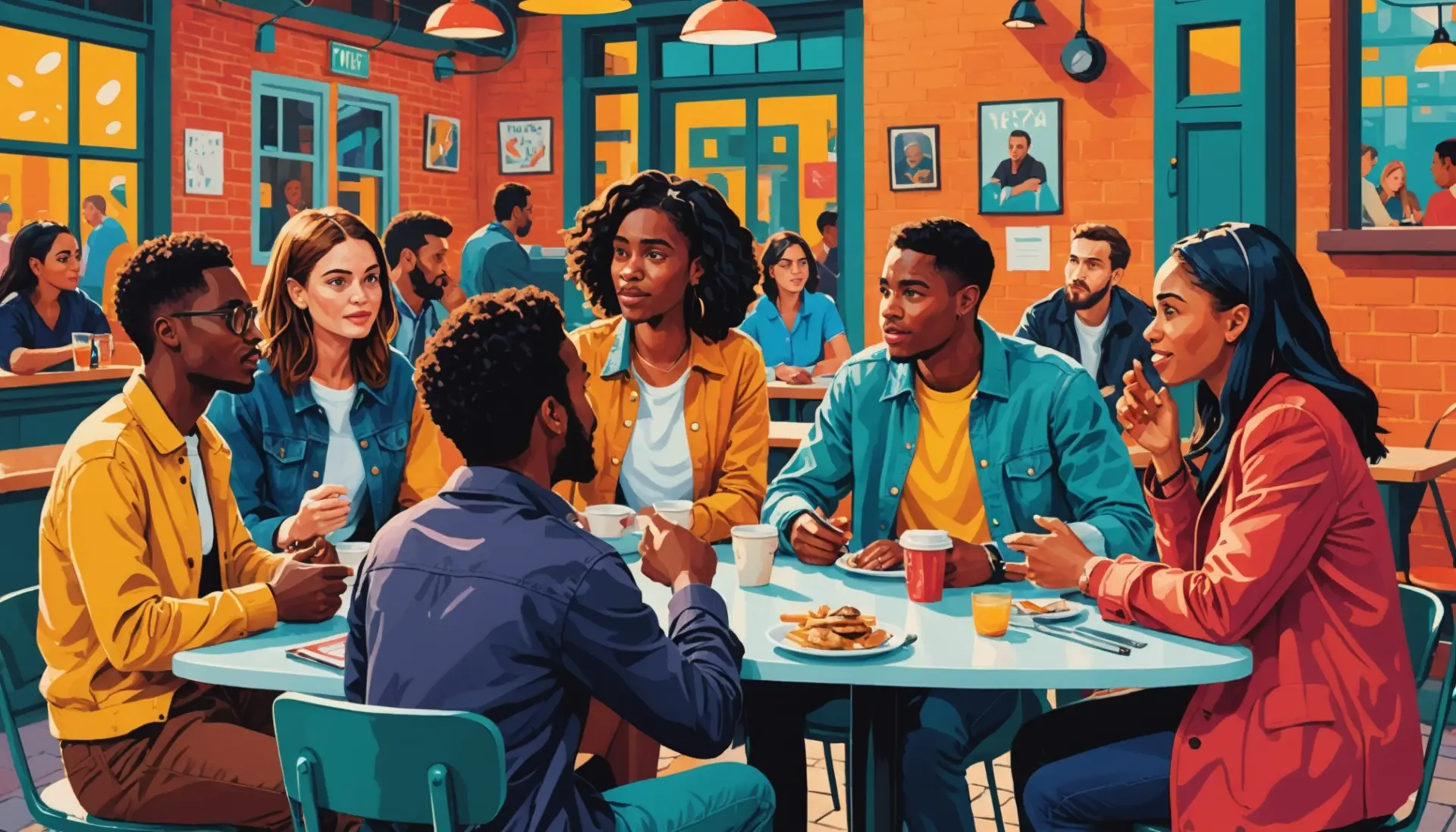 Editorial illustration showing debate about what is goyim slang with people discussing the term