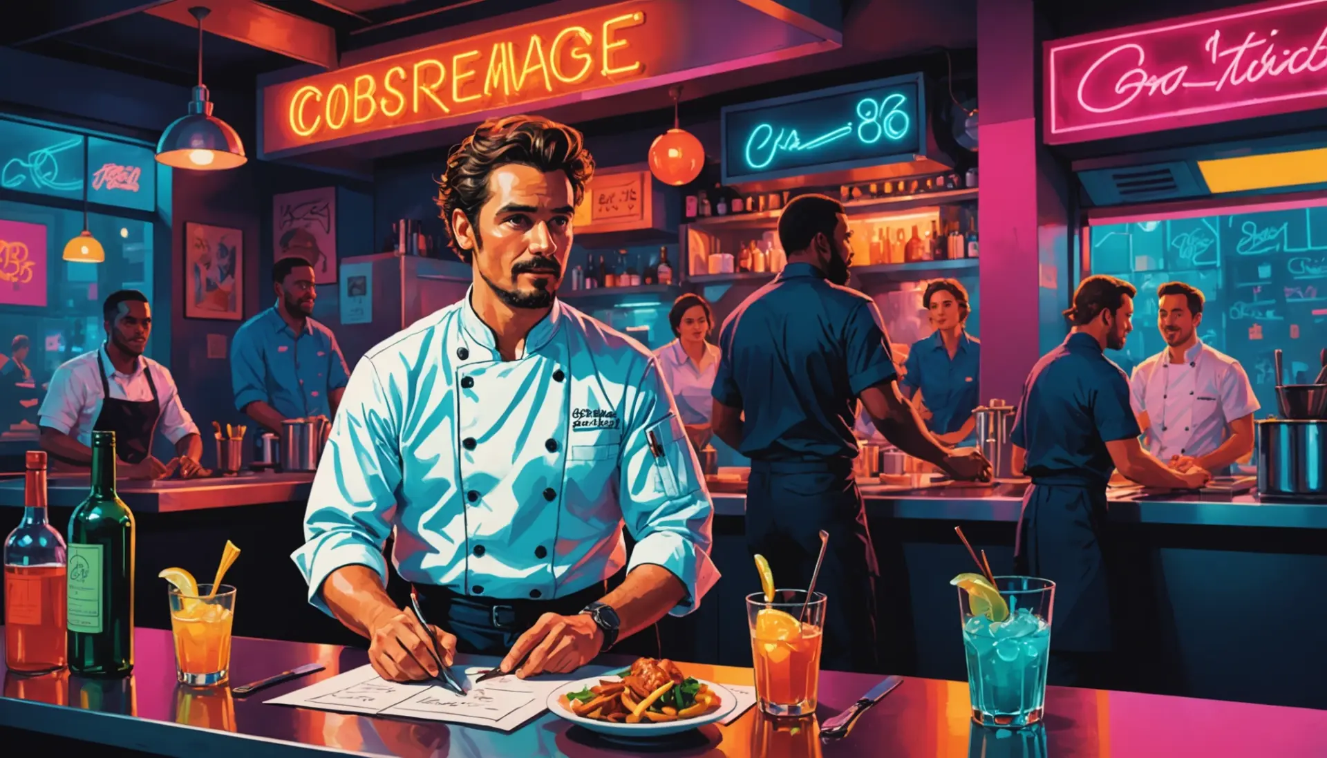 Illustration showing the phrase what does 86 mean in a kitchen and bar scene