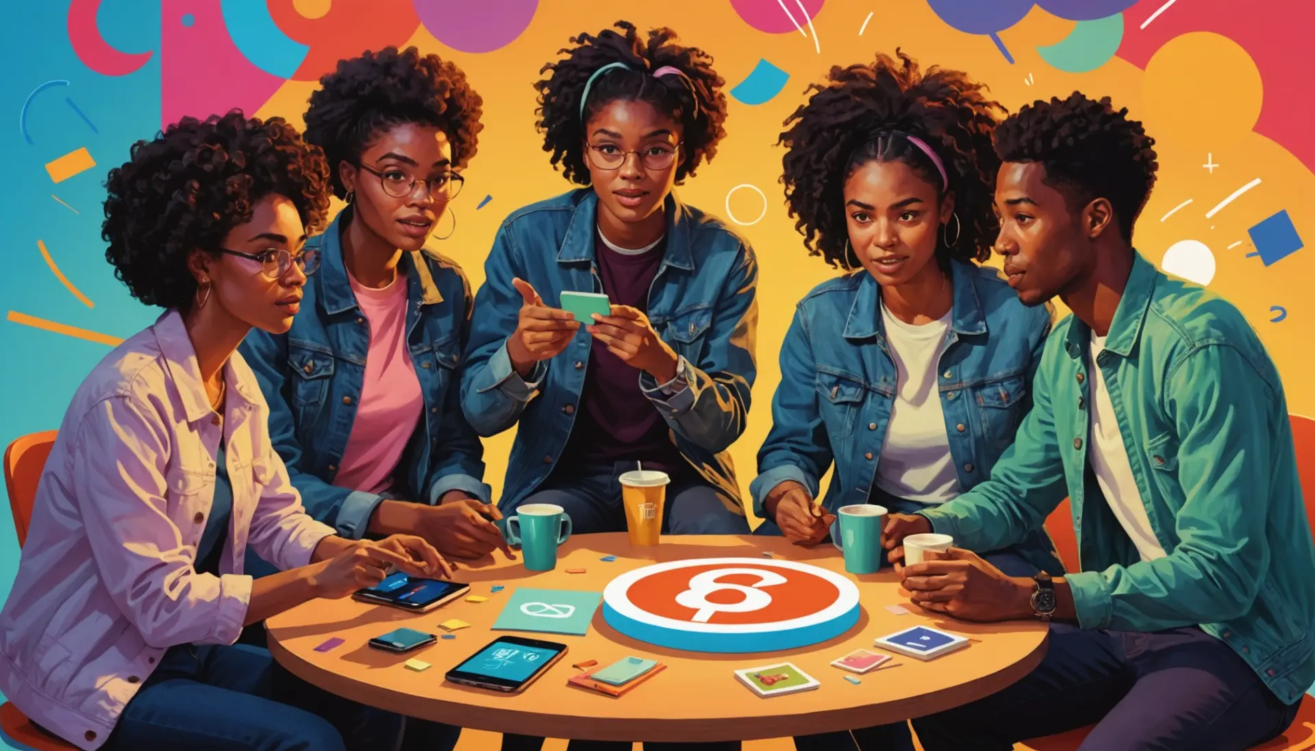 Illustration showing people debating what does 8647 mean in politics with speech bubbles and number 8647