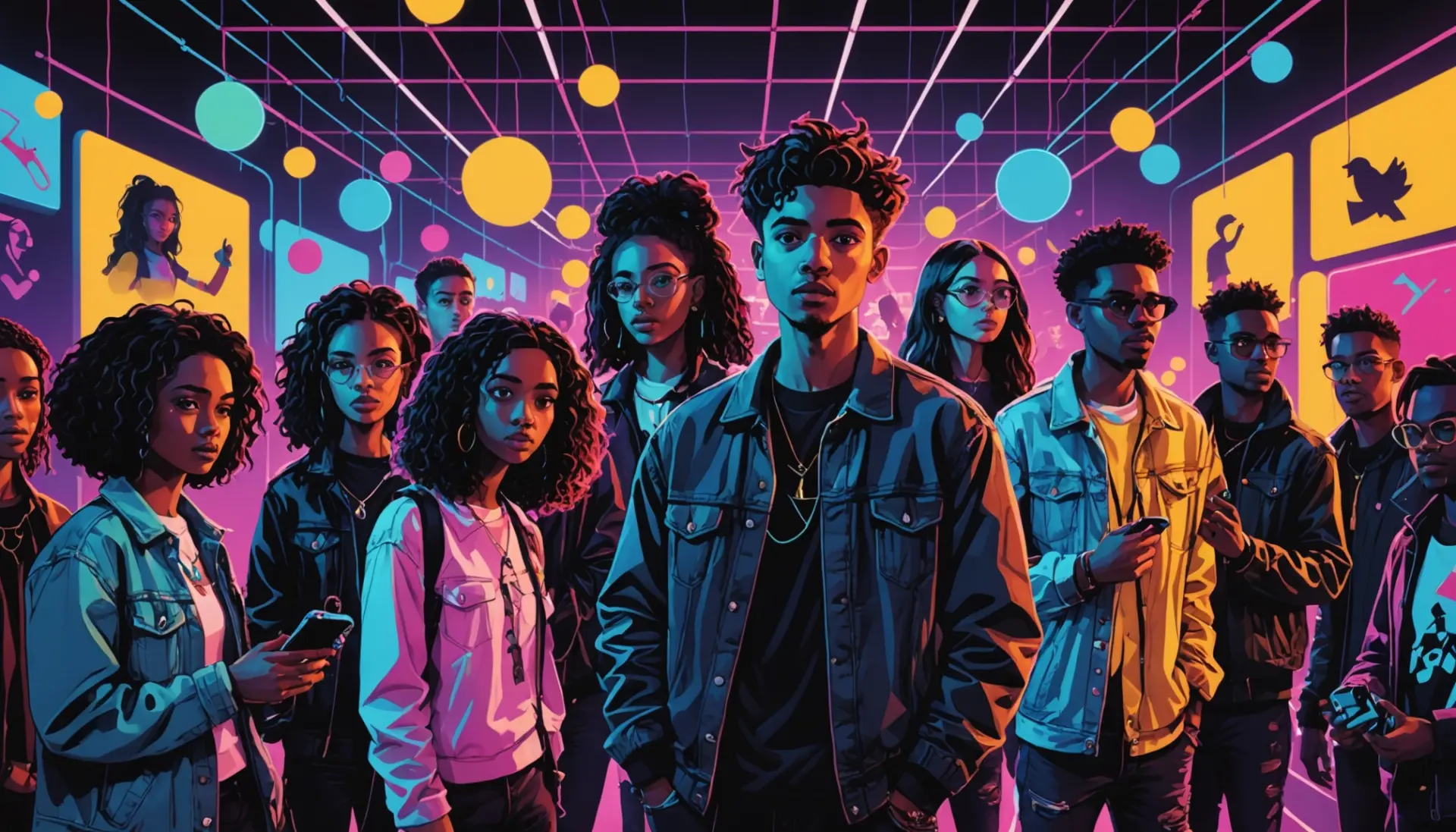 Editorial illustration reflecting the phrase psyop meaning slang with social media imagery