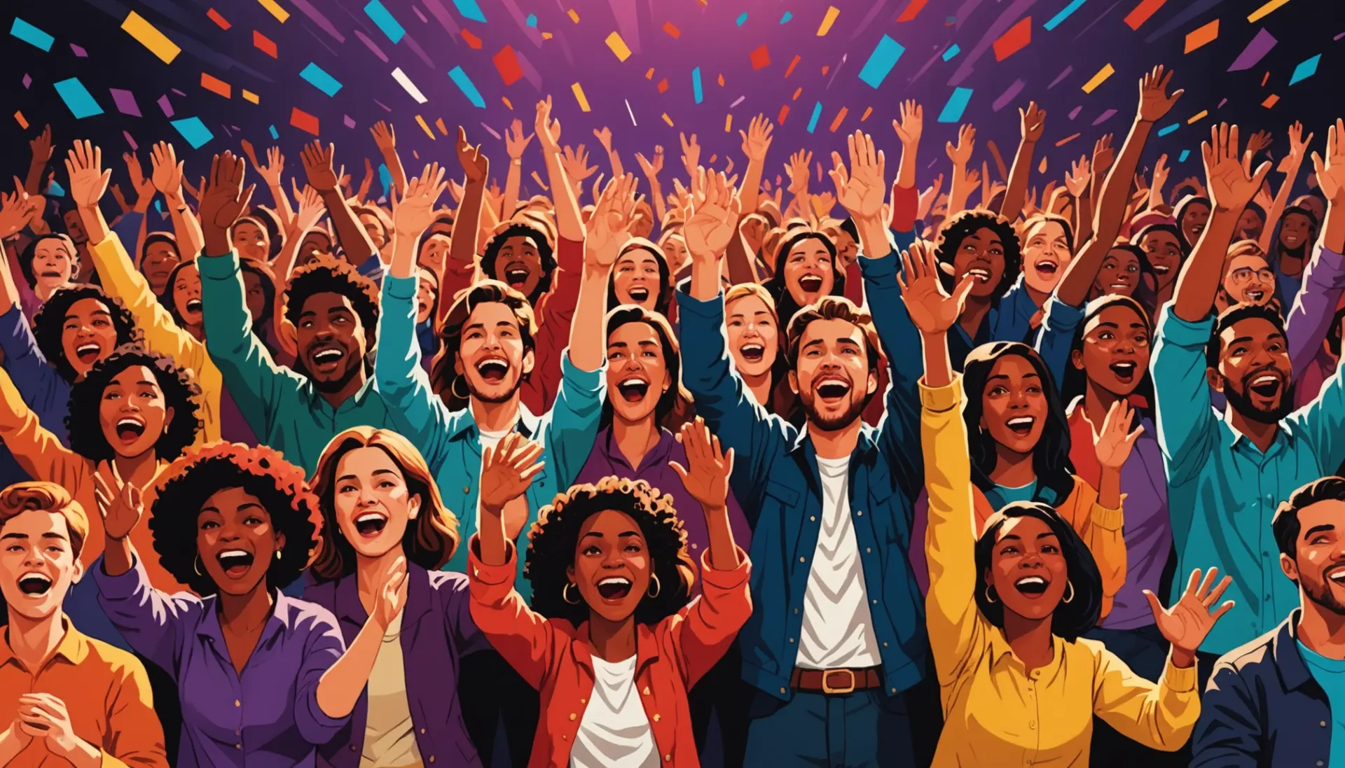 Editorial illustration of a crowd giving an ovation, capturing the phrase what does ovation mean
