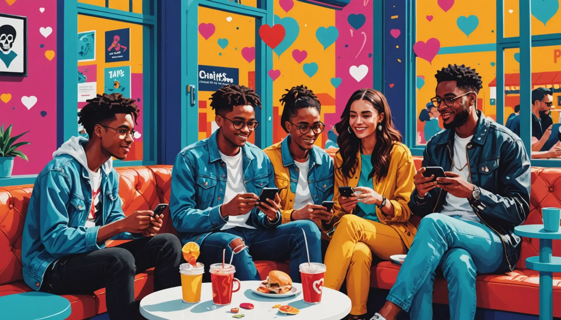 Editorial illustration showing people texting with the phrase 'dnr meaning slang' floating as a speech bubble