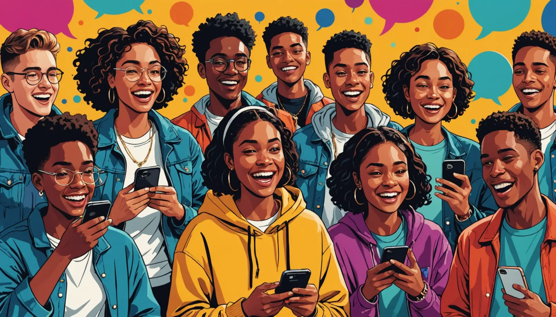 Editorial illustration showing people reacting to the phrase 'what does hur mean' on their phones