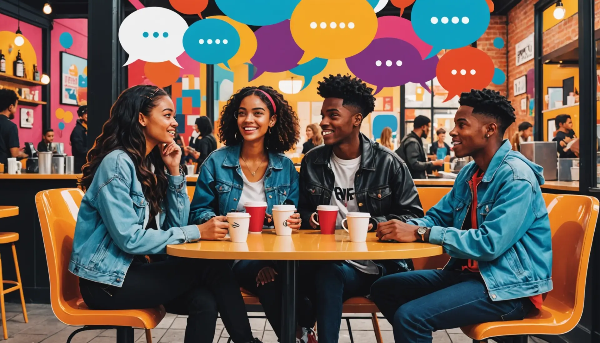 Editorial illustration showing a group using slang, caption asking what does type shit mean