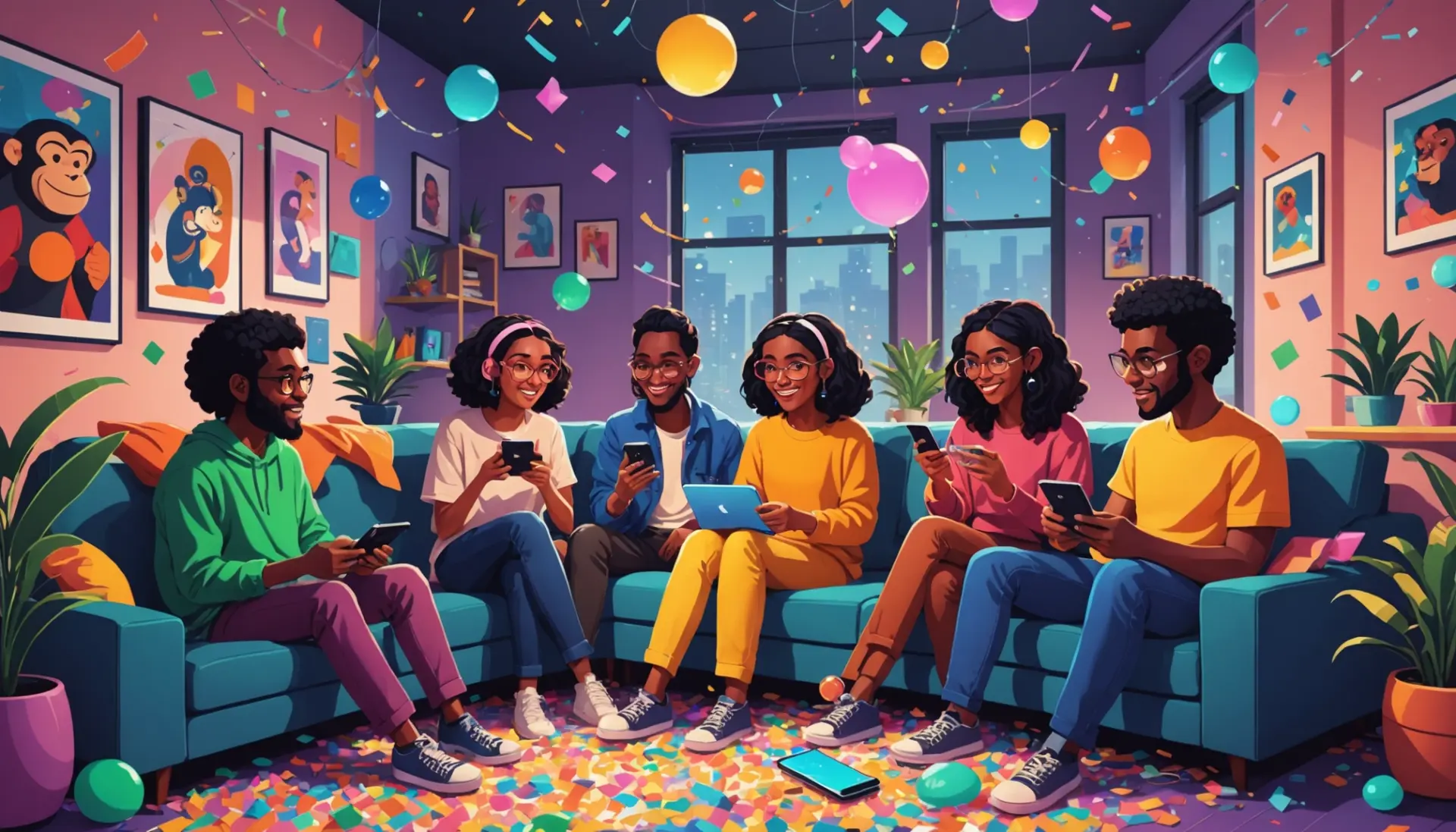Editorial illustration of people using salt monkey slang in a lively chat scene, salt monkey slang visible in context