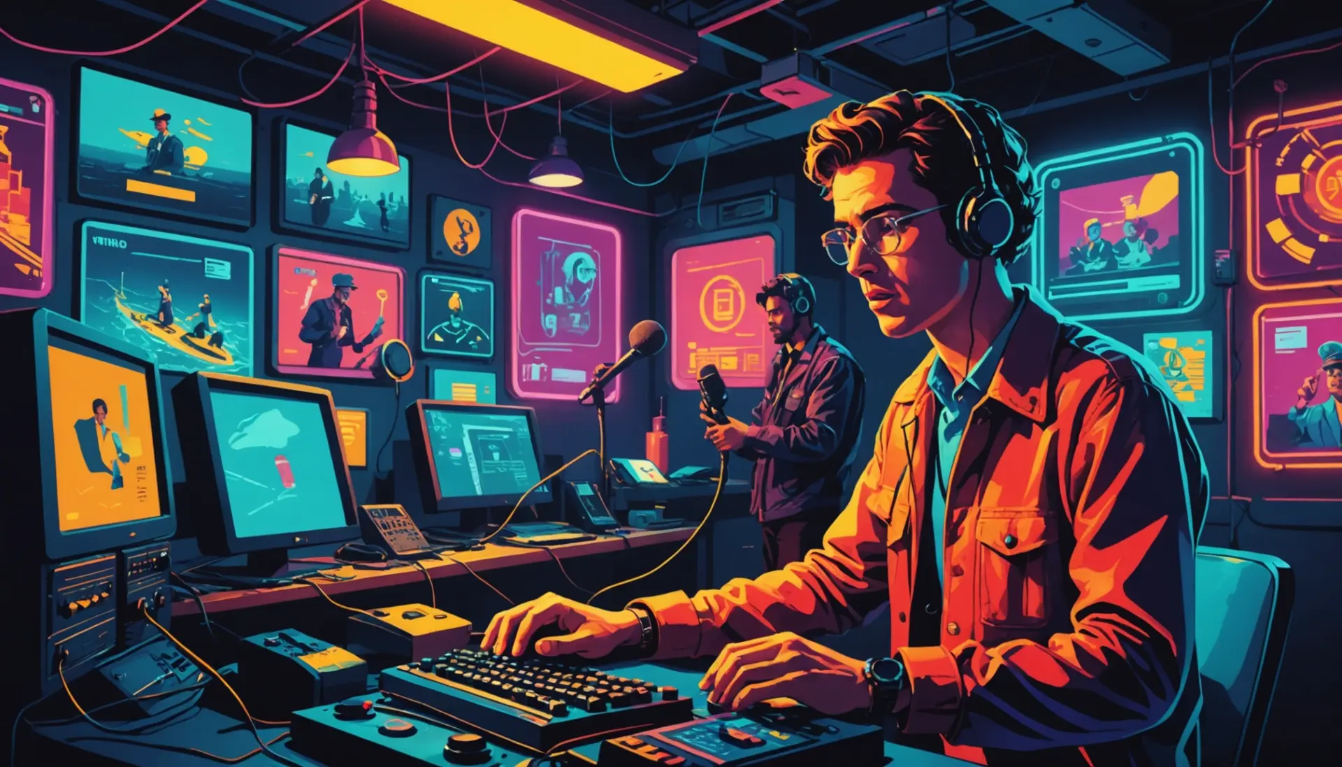 Editorial illustration depicting the phrase what does mayday mean with stylized emergency radio imagery and people texting panic