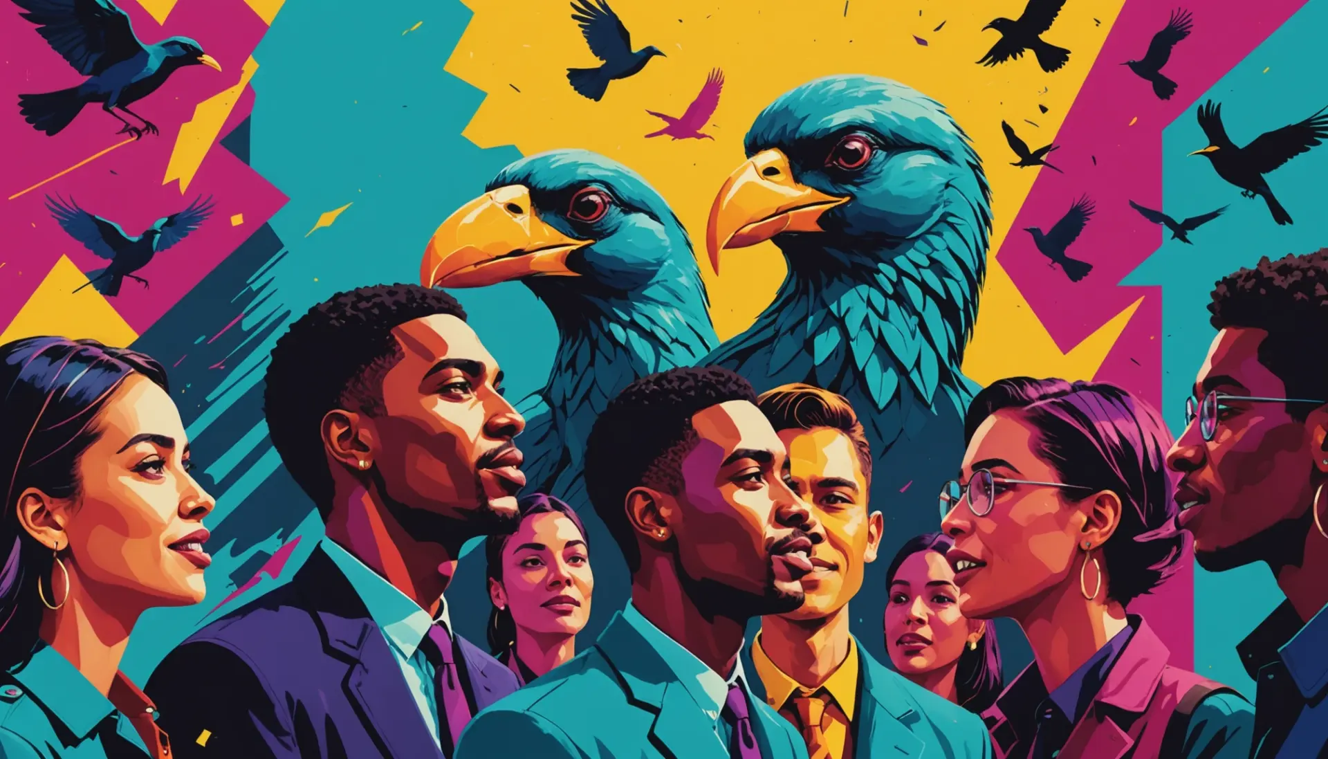 Illustration showing the phrase what does beak mean with a stylized bird bill and human faces