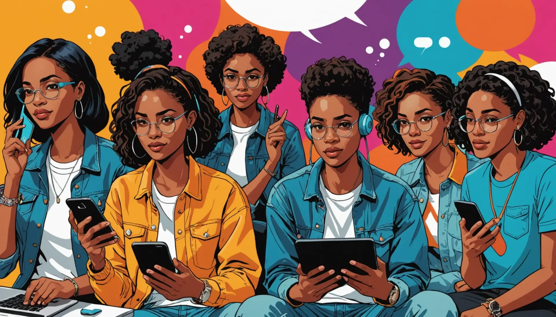 Editorial illustration of fans and chat bubbles searching aoa urban dictionary