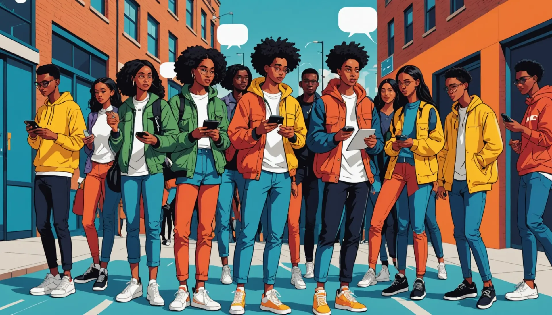 Editorial illustration showing people making a motion gesture, representing the phrase motion meaning slang