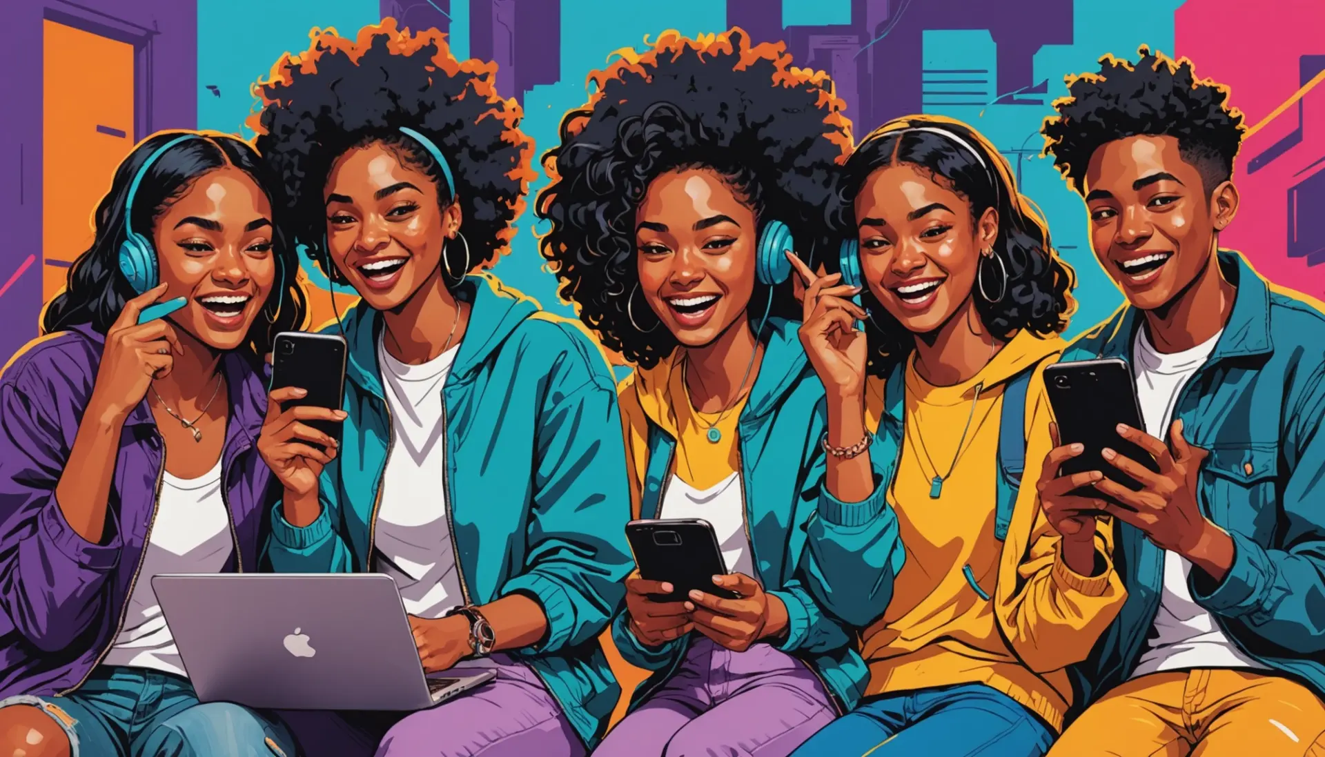 Editorial illustration showing diverse young people reacting to 'thot slang' online