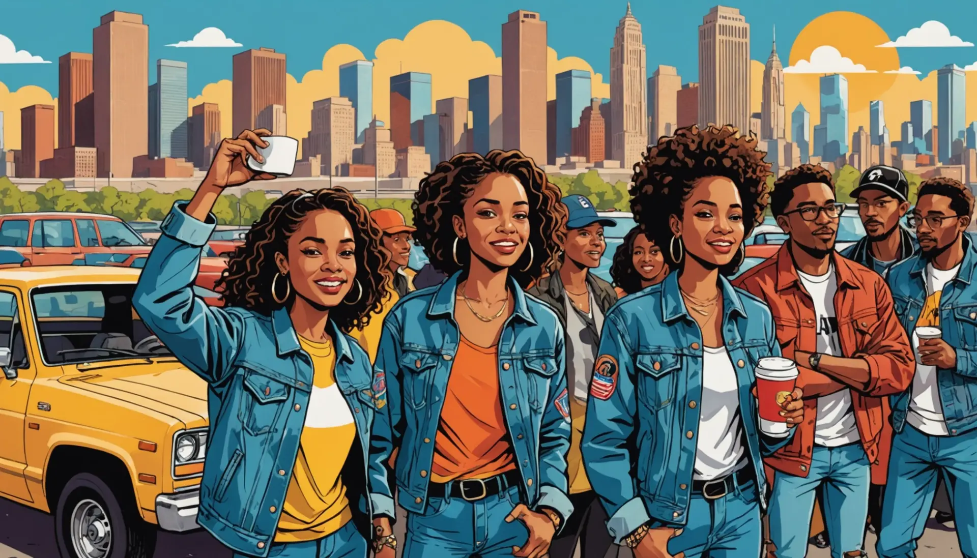 Editorial illustration showing diverse people and rural icons with the phrase hick meaning slang implied