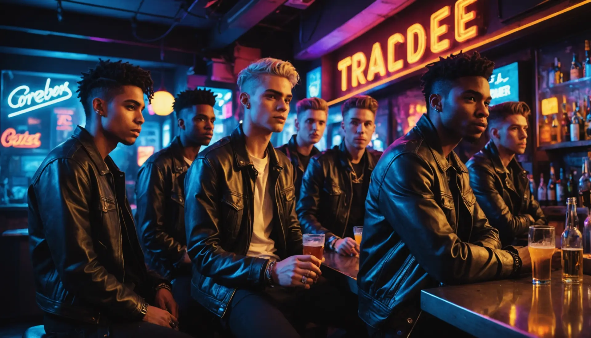Editorial illustration showing queer nightlife with people representing trade meaning gay slang