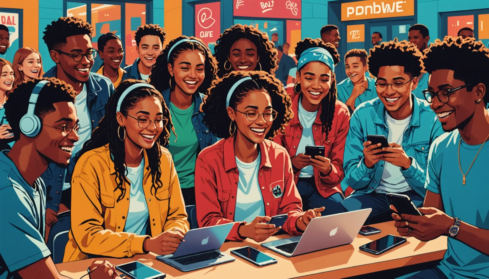 Editorial illustration showing young people reacting to the phrase moid gen z slang