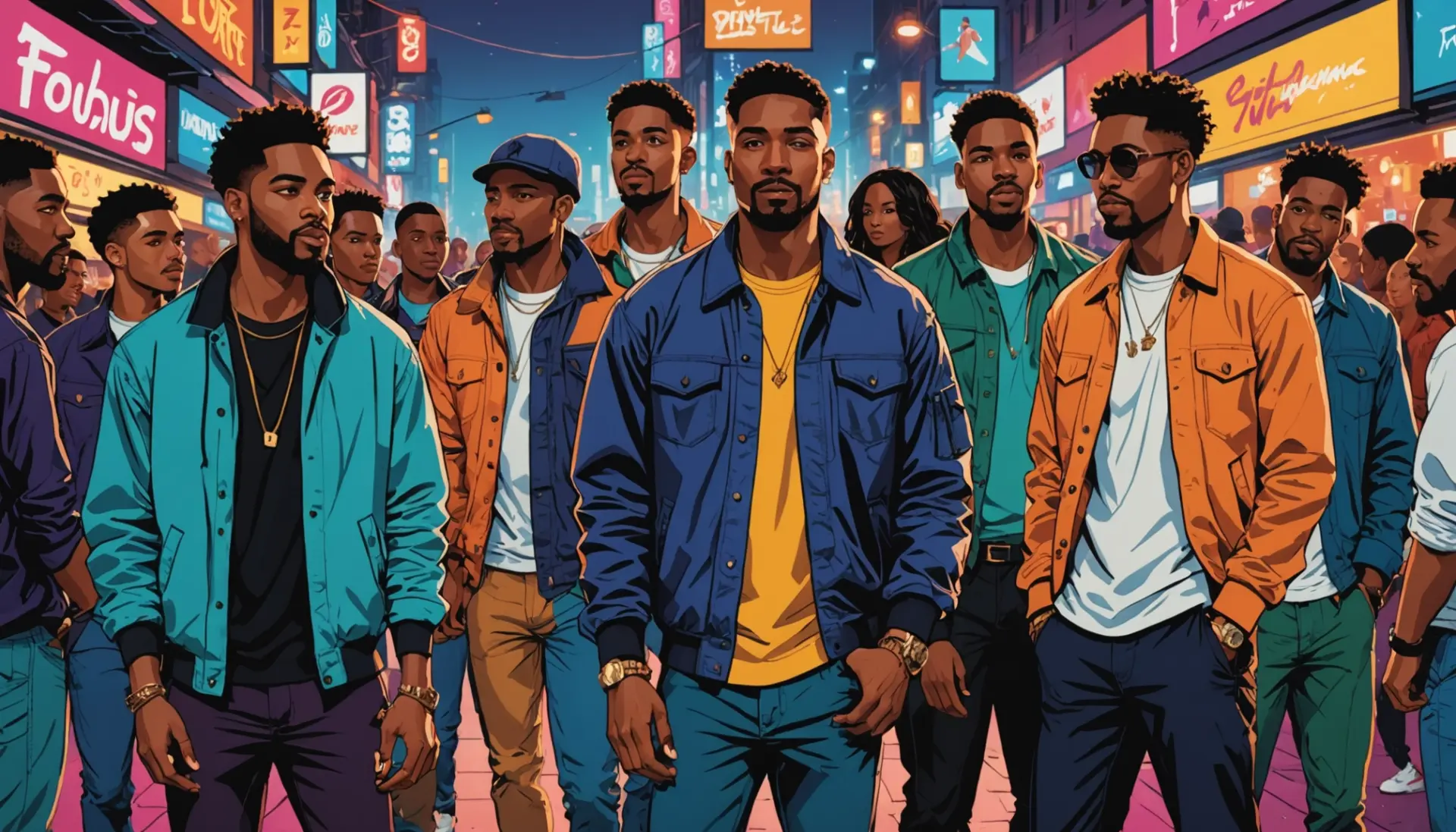 Editorial illustration of diverse men representing the concept trade urban dictionary gay