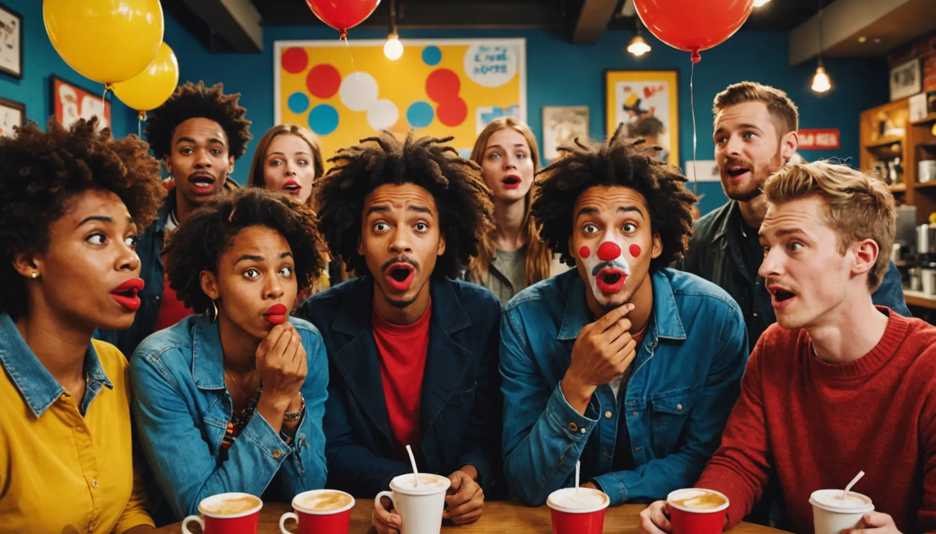 Editorial illustration showing the phrase what is a red nose slang with characters wearing red noses and reacting, focus on red nose slang