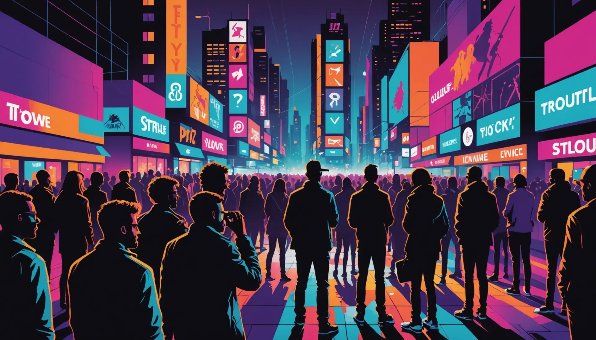 Editorial illustration showing a metaphorical 'hunt' concept with people as silhouettes, captioned concept for polar bear hunting urban dictionary