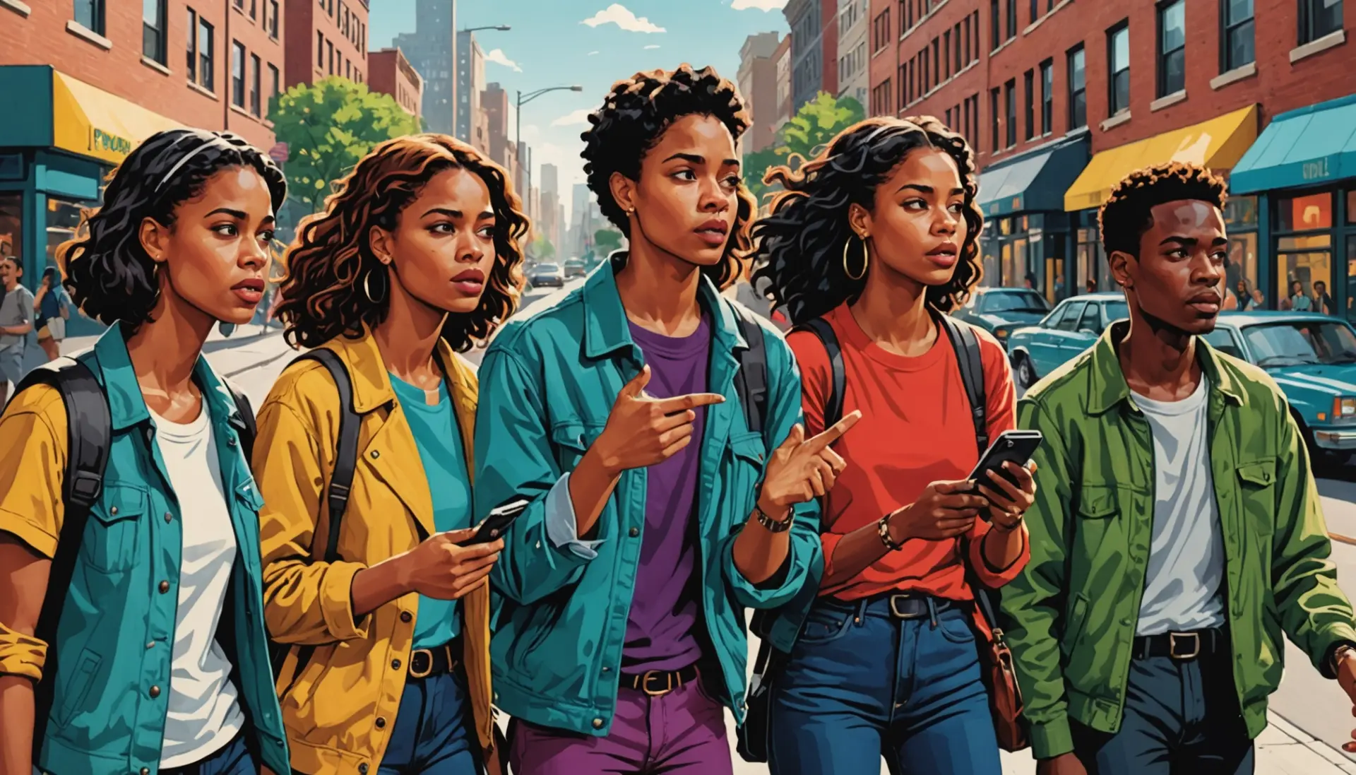 Editorial illustration showing friends reacting to the phrase trifling slang