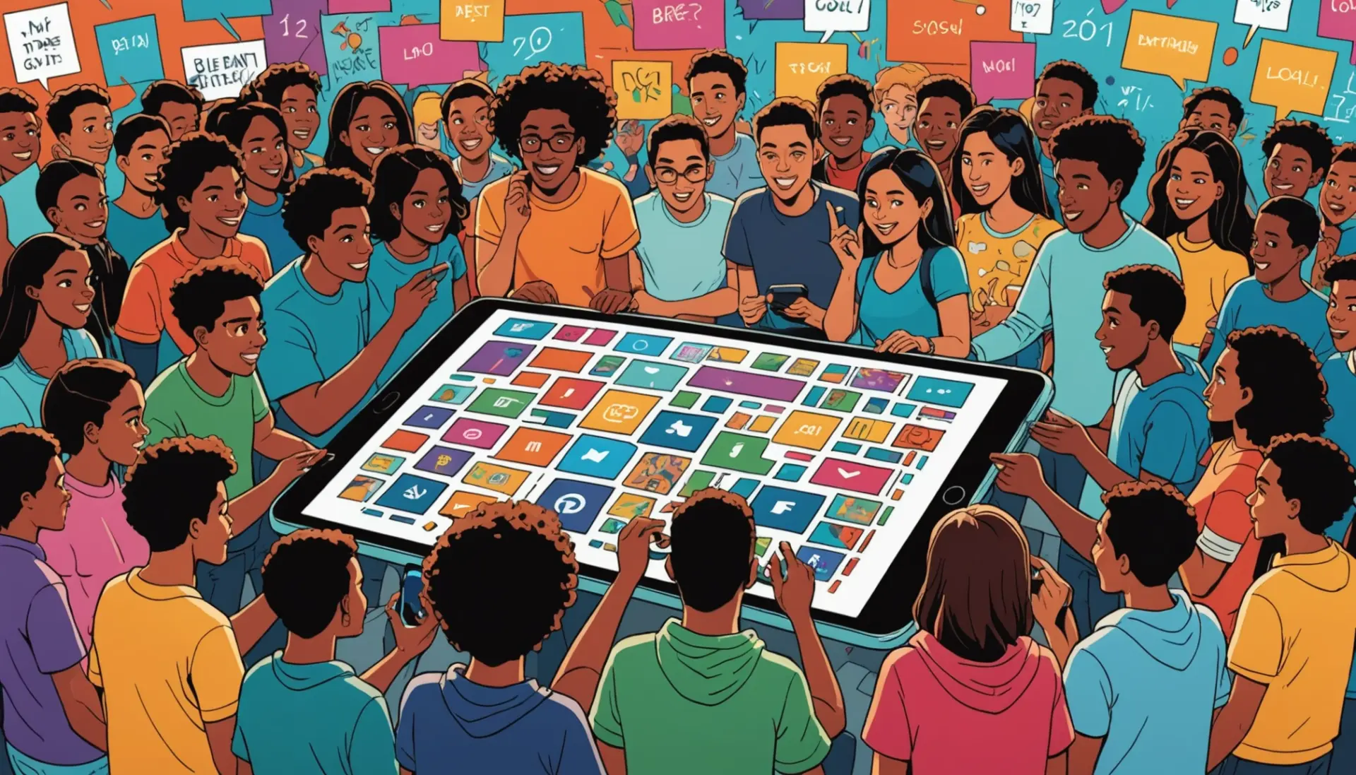 Illustration of people scrutinizing a giant phone screen labeled urban dictionary bunk