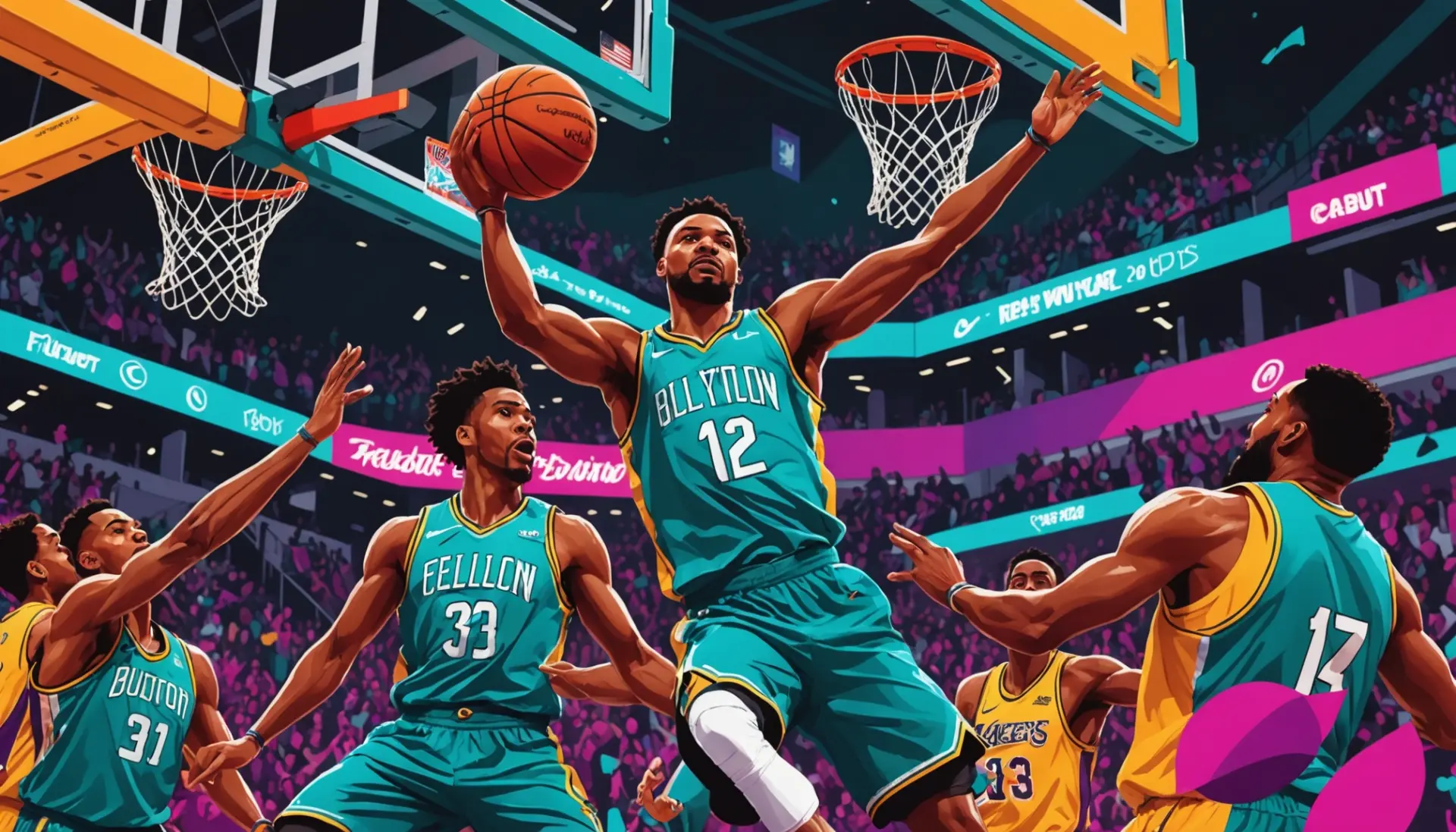 Editorial illustration of a basketball moment and a ruined reveal, showing the phrase what does goaltend mean visually
