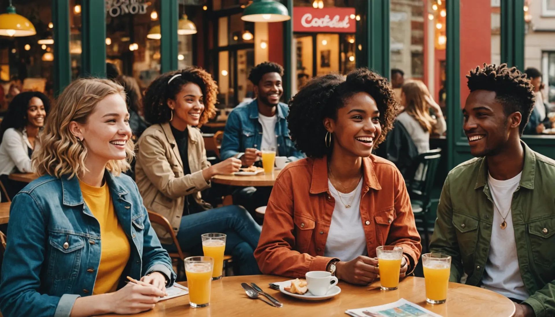 Illustration showing people discussing 'roast beef urban dictionary' slang at a café, vibrant editorial scene
