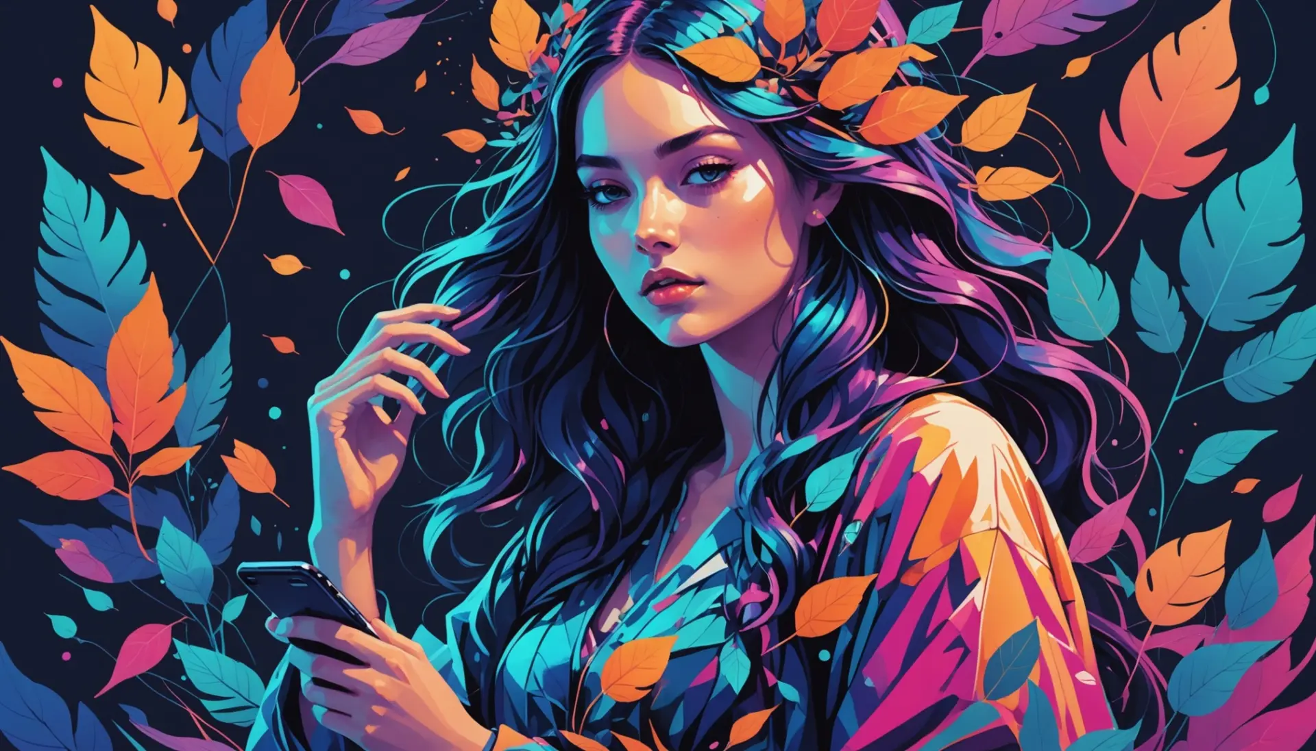 Editorial illustration of a modern nymph aesthetic, referencing nymph urban dictionary trends
