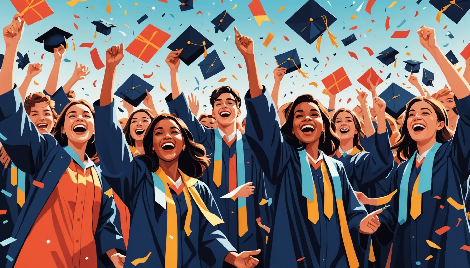 Illustration showing students celebrating graduation with the phrase what does summa cum laude mean hinted in visual context