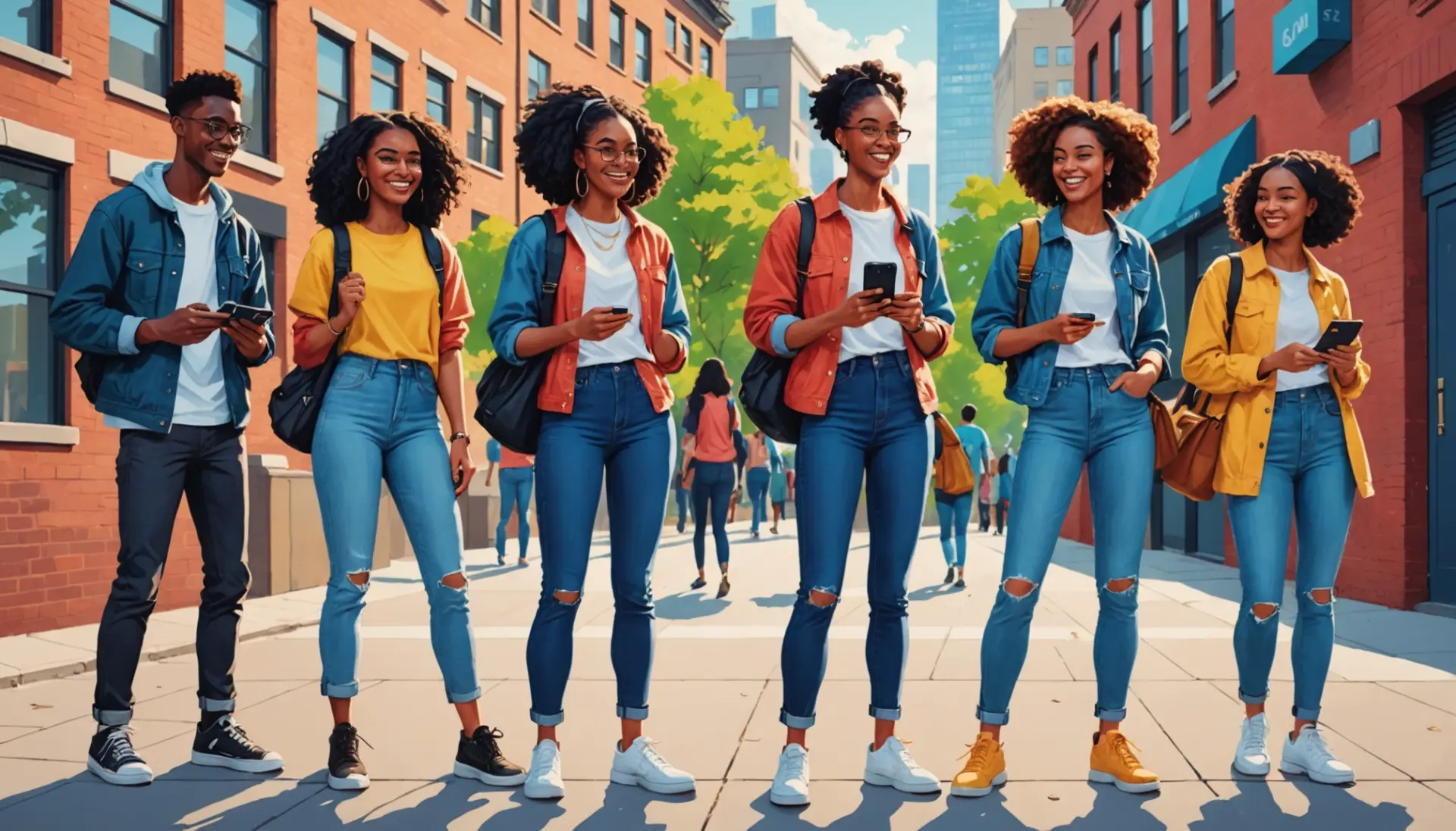 Editorial illustration showing people with items in their jeans back pocket, reflecting the jeans back pocket slang meaning
