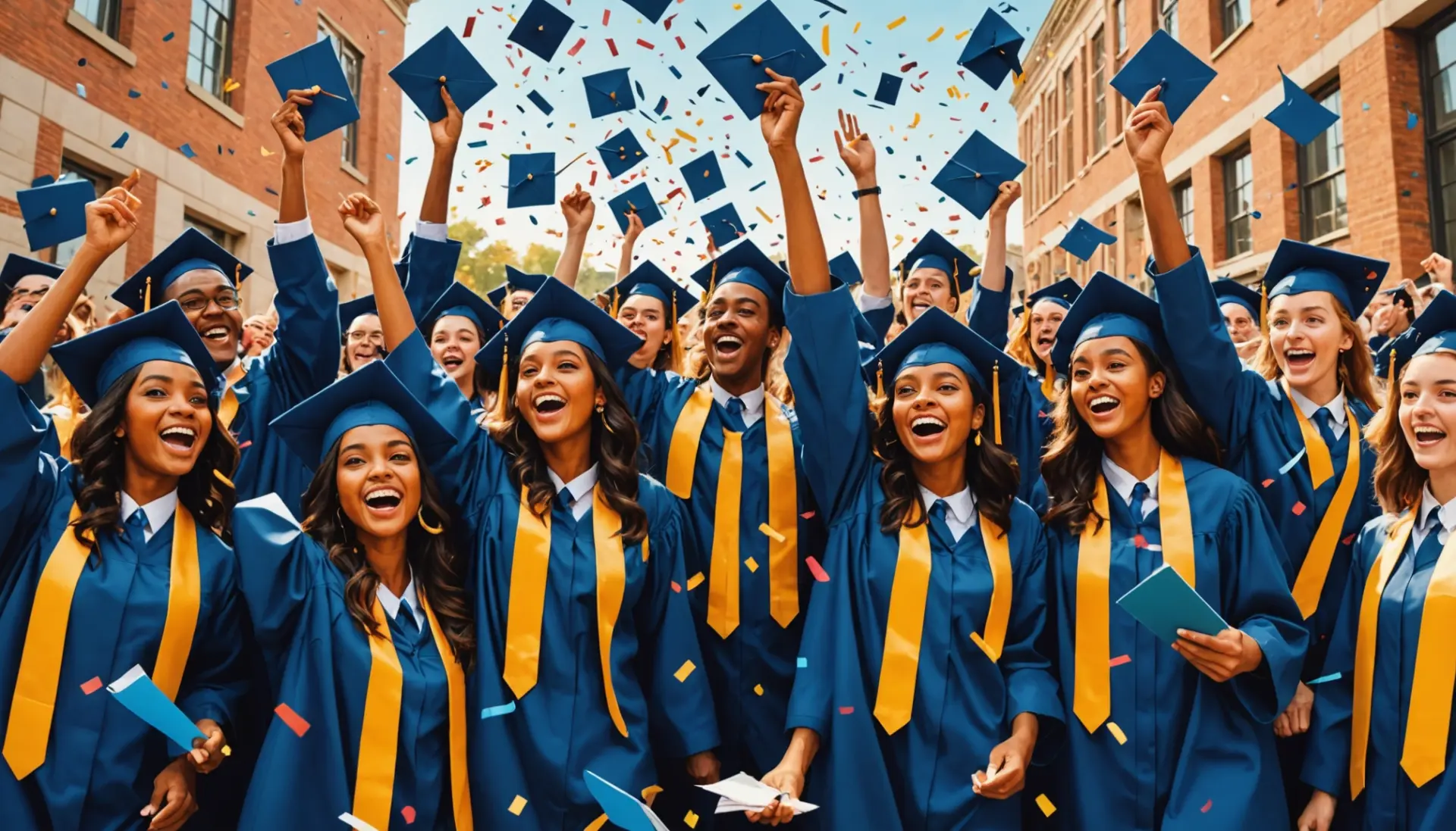 Illustration showing students celebrating with a banner reading their honors, asking what does magna cum laude mean