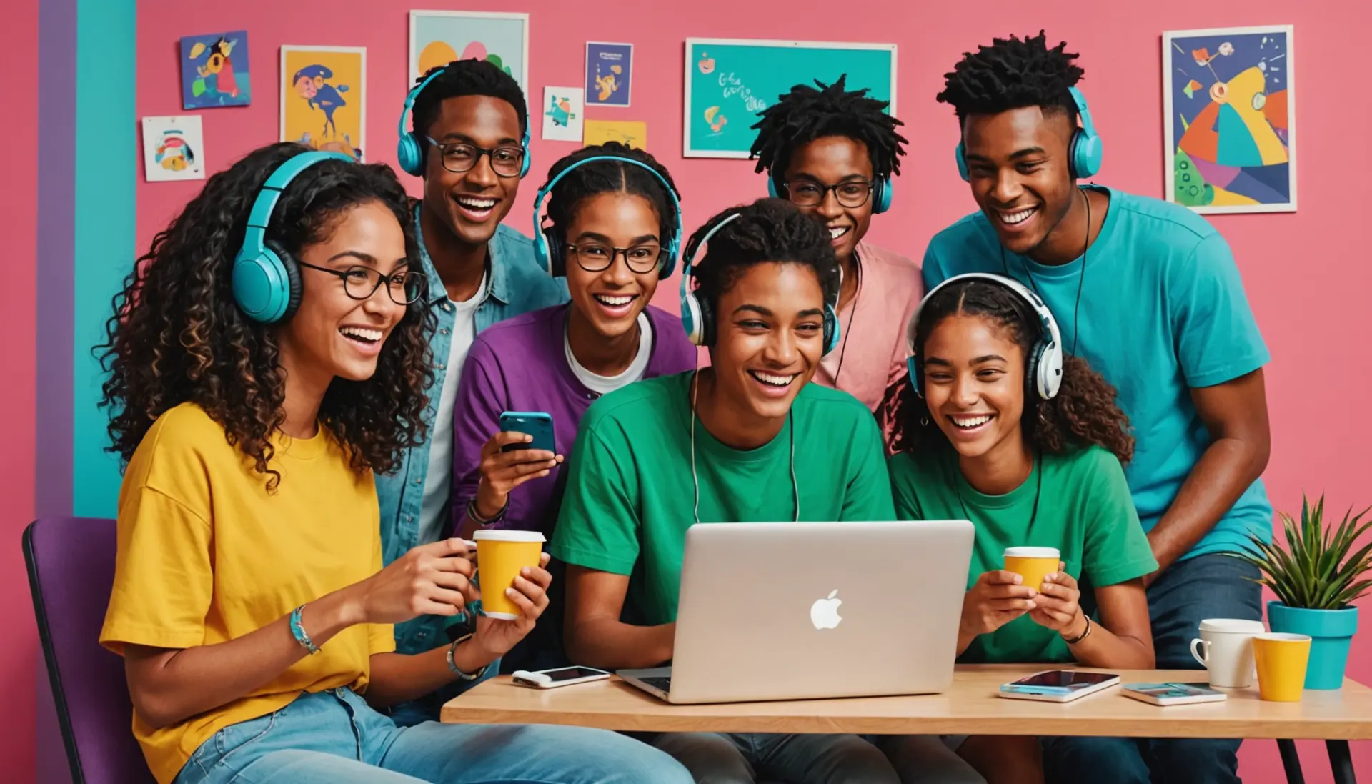 Vibrant editorial scene showing people using chat and gaming screens with the words qp urban dictionary implied