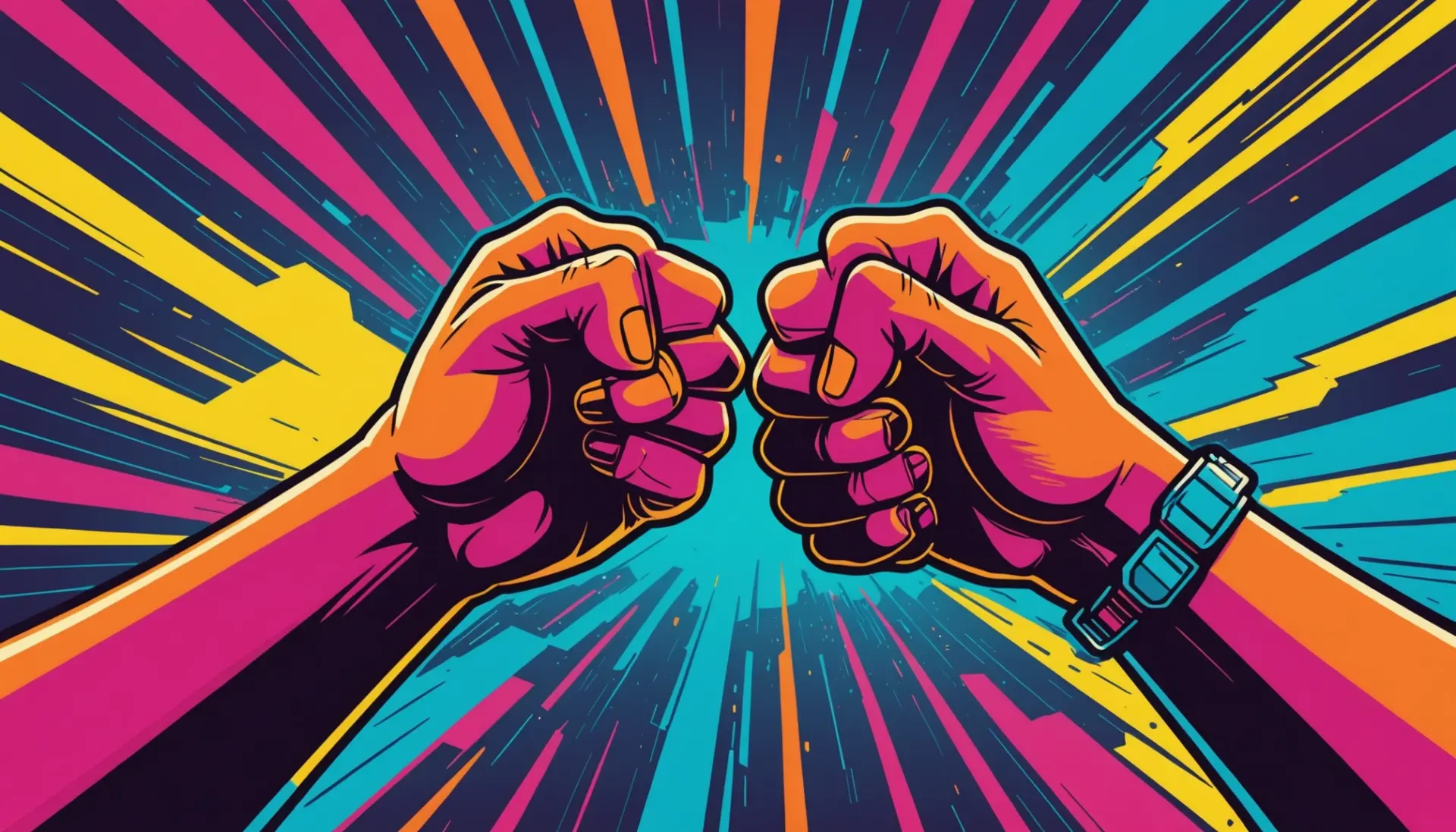 Editorial illustration showing two silhouetted hands raised, labeled as dukes meaning slang style pose