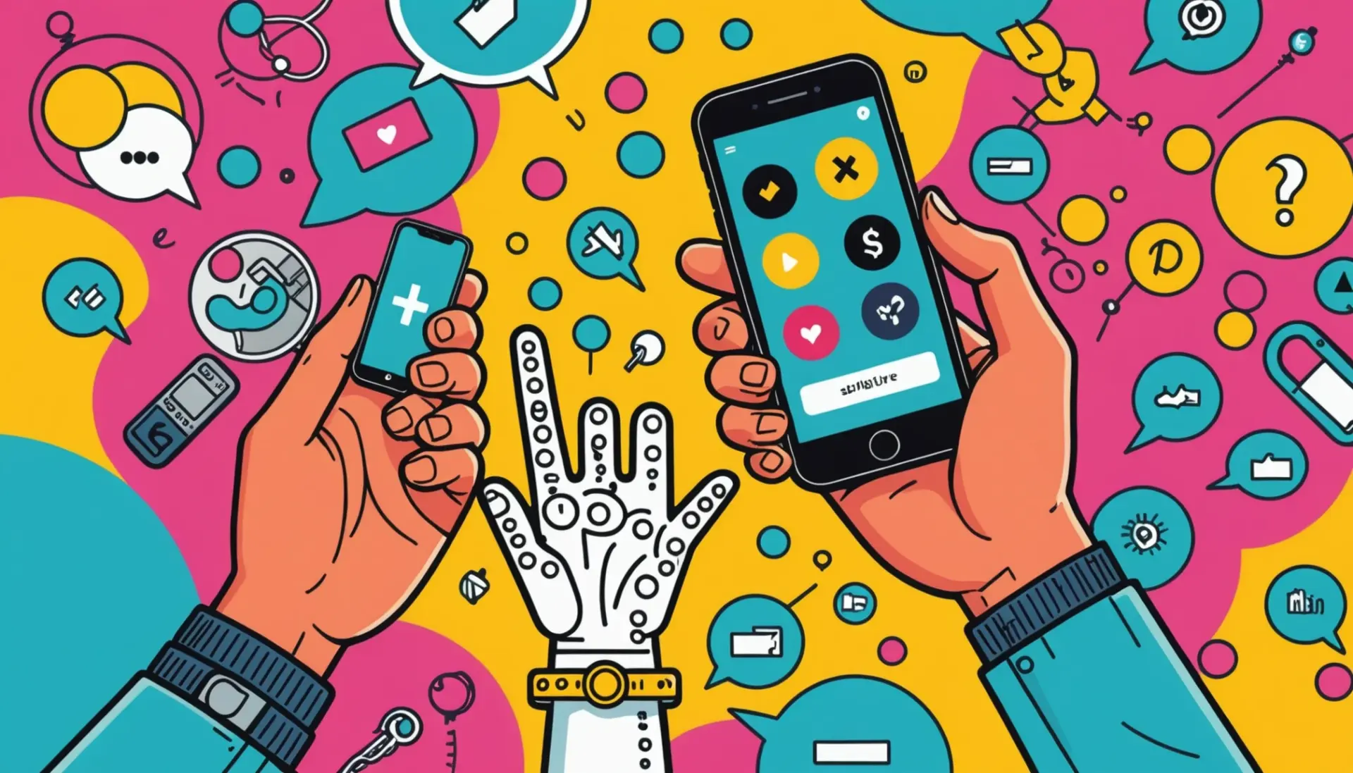 Editorial illustration showing a mix of medical splint and chat bubbles, representing splinting urban dictionary