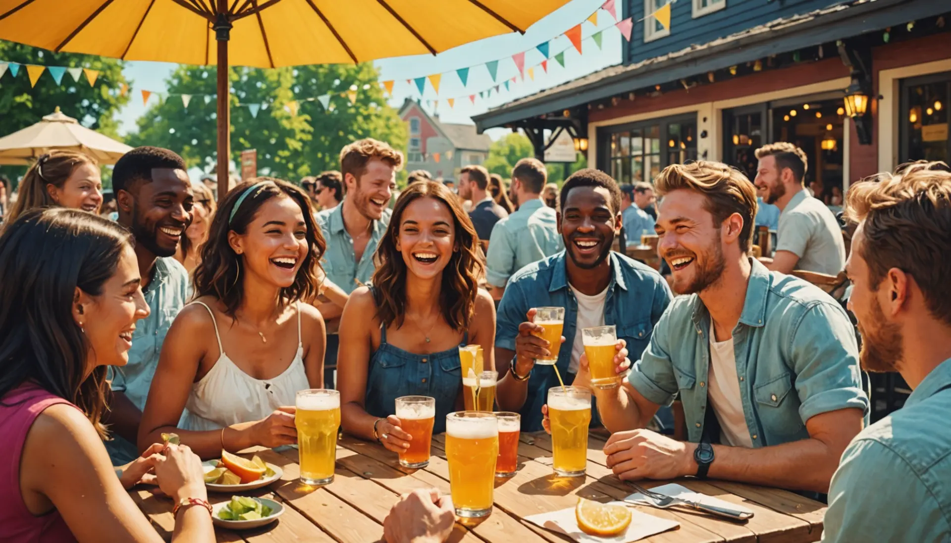 Editorial illustration of summer pub scene highlighting the concept of shandy slang meaning