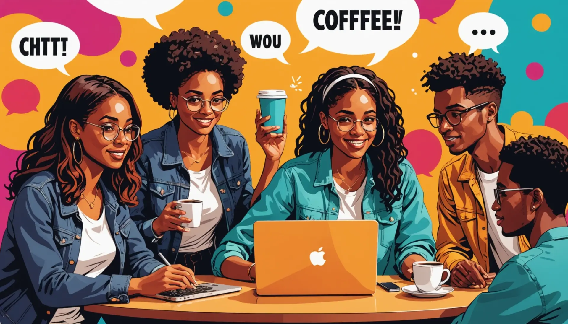 Editorial illustration showing people chatting with speech bubbles, featuring the phrase what does wlc mean in text in concept