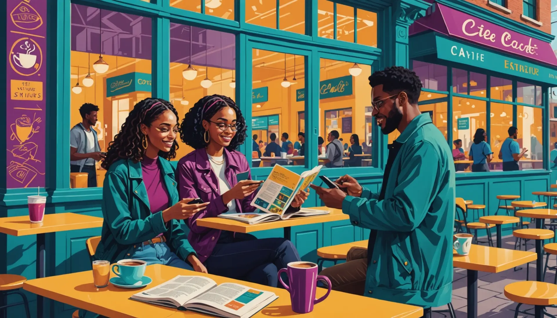 Editorial illustration showing people holding a large book labeled tome, representing the phrase what does tome mean