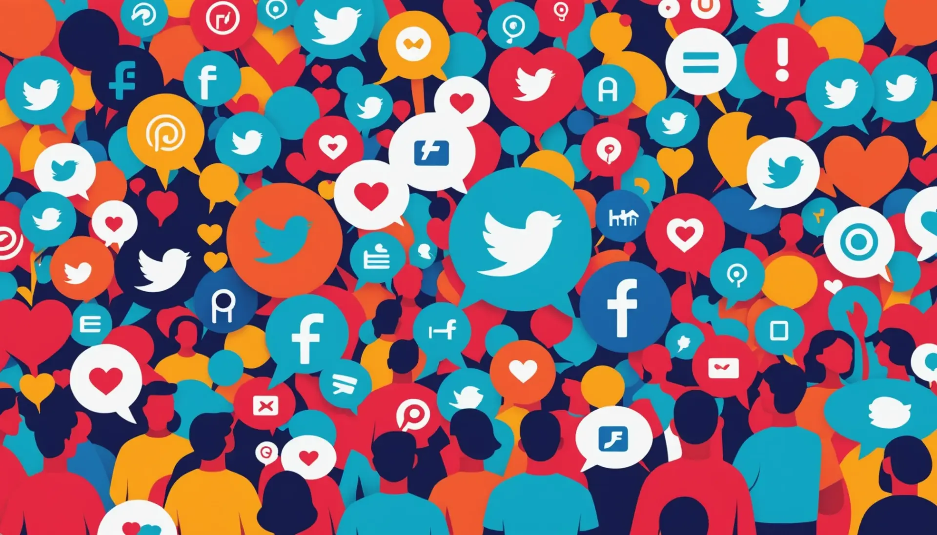 Colorful editorial illustration representing press ratio urban dictionary with people commenting on social posts